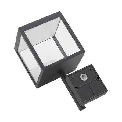 Lucande LED Außen-Wandleuchte Cube, LED-Leuchtmittel fest verbaut, warmweiß, Modern, Aluminium, Glas, graphitgrau, klar, 1 flammig, inkl.