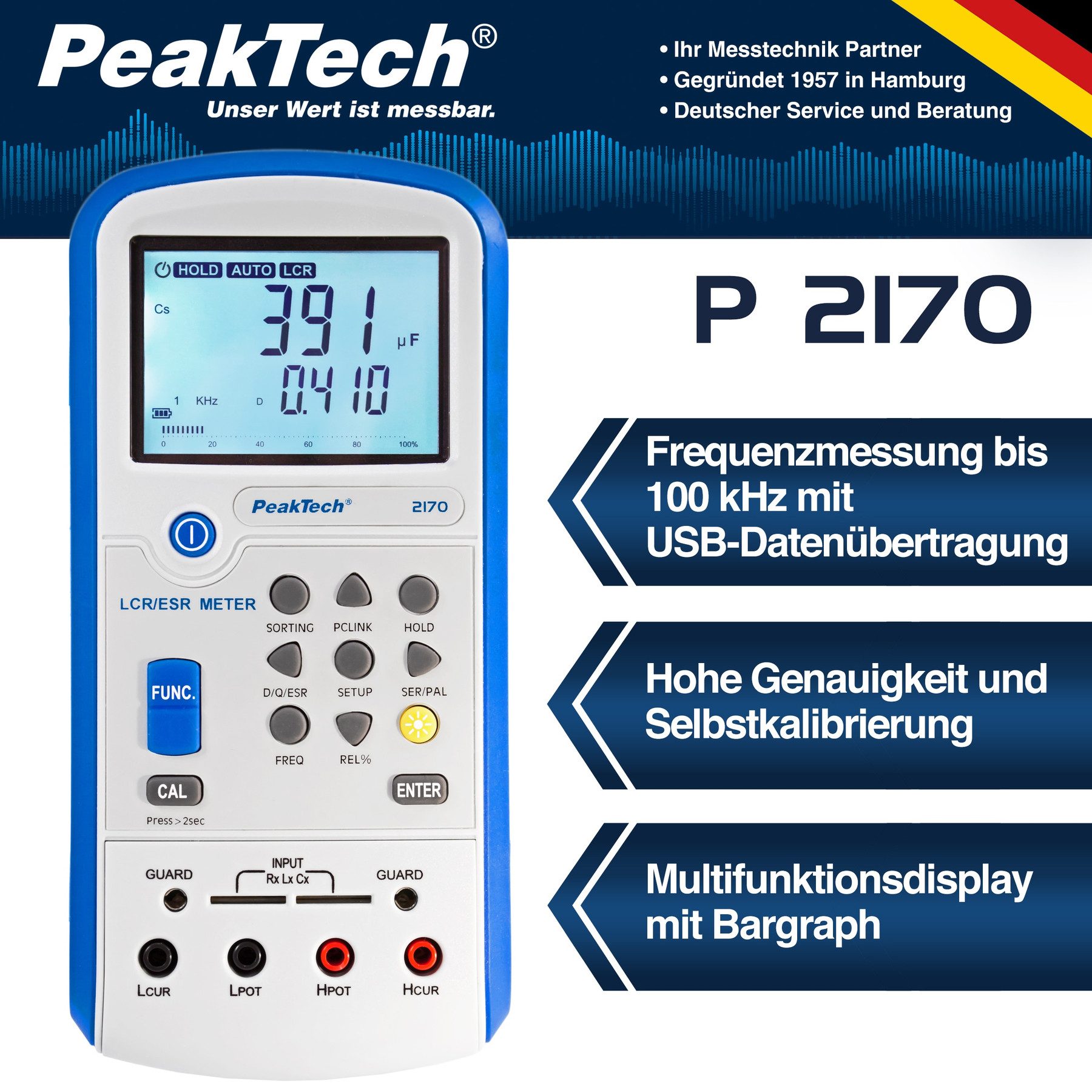 PeakTech Multimeter PEAKTECH LCR-/ESR Meter, P 2170, 100 Hz - 100 kHz, mit USB