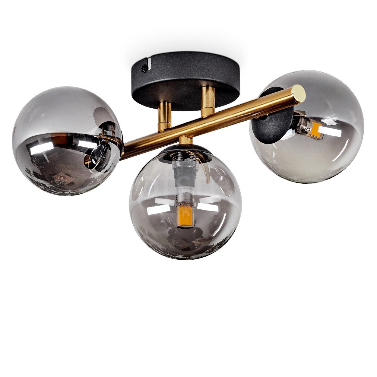 hofstein Deckenleuchte Deckenlampe aus Metall/Glas in Schwarz/Goldfarben/Ra günstig online kaufen