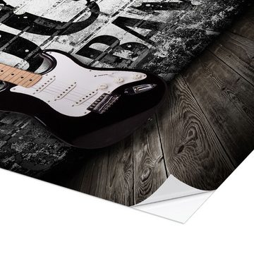 Posterlounge Wandfolie Editors Choice, E-Gitarre an einer Wand, Wohnzimmer Fotografie