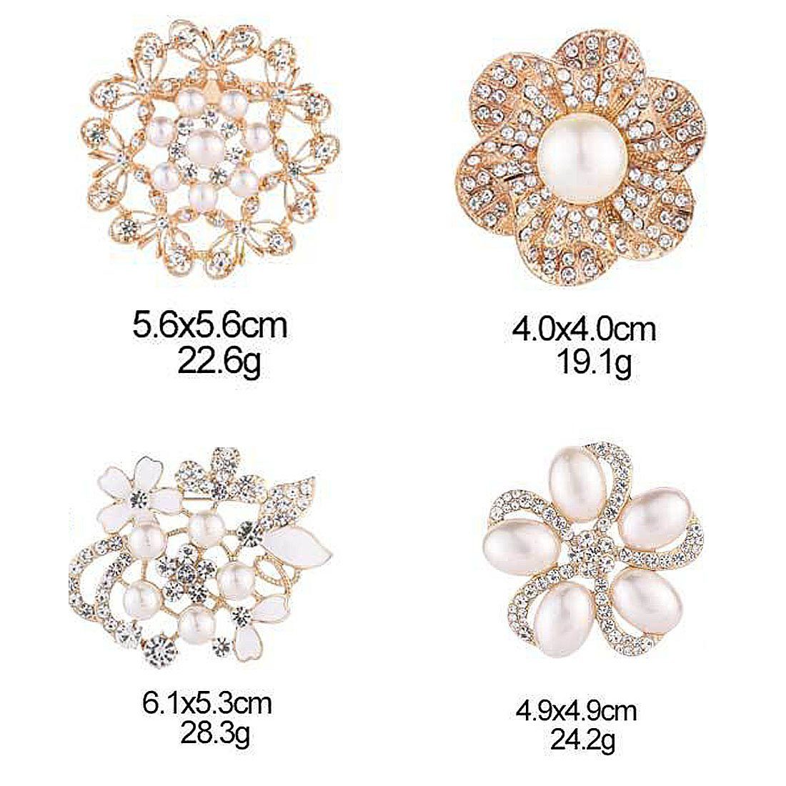 DÖRÖY Broschen Set Mode-Corsage-Accessoire Damen-Diamant-Perlen-Brosche 4er-Set,