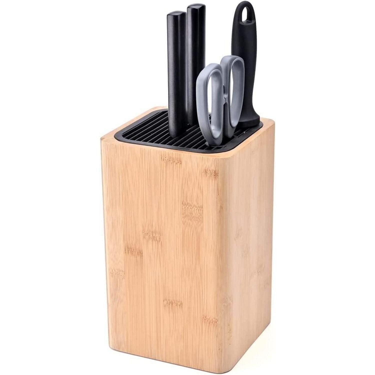 KITCHENDAO Messerblock Bambus Messerblock Schlitzen Schere Wetzstab Platzsparende Messer