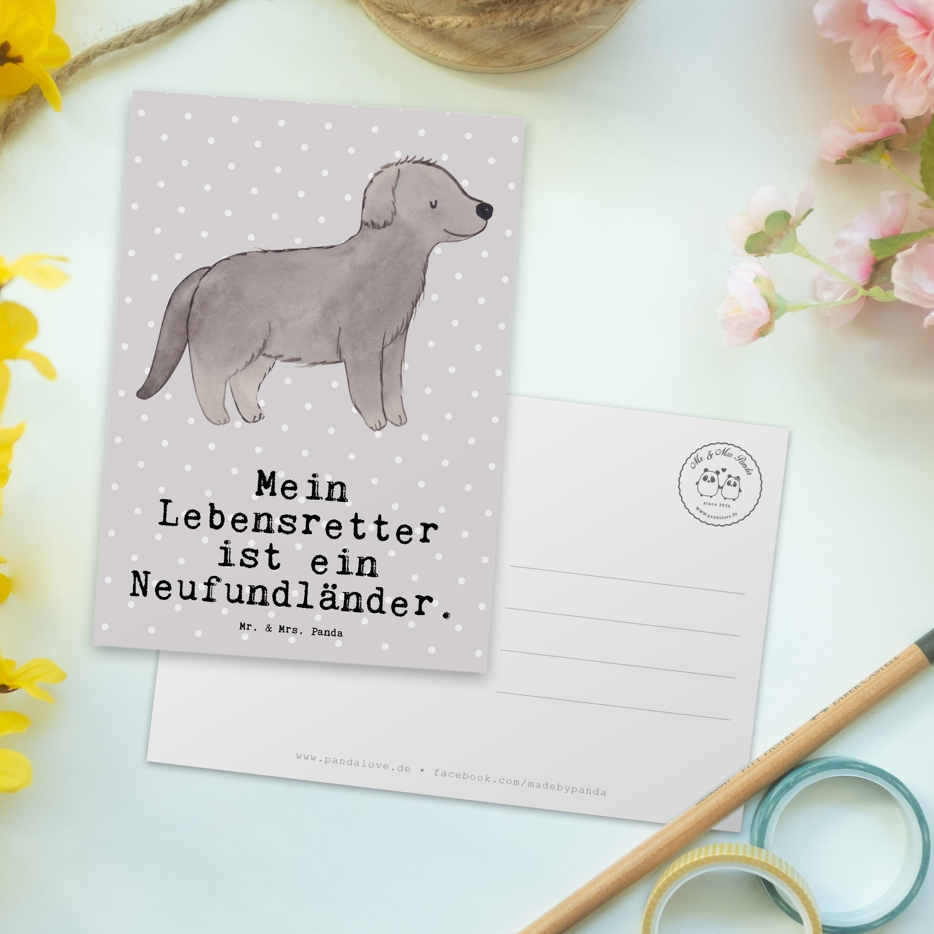 Mr. & Lebensretter Einladung, Geschenk, Grau Mrs. Panda - Hund Postkarte - Neufundländer Pastell