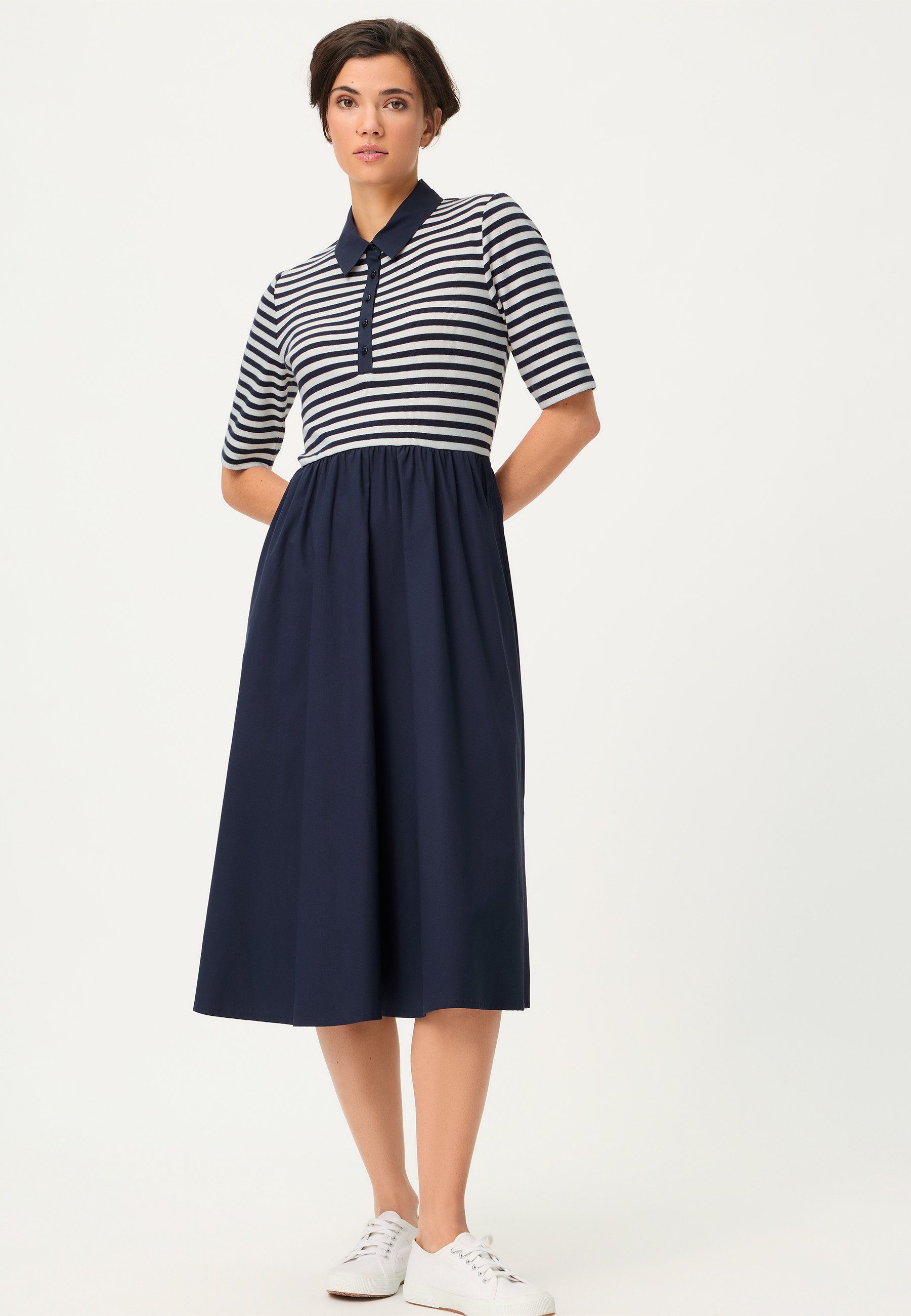 Olsen Midikleid mit Streifenoberteil und Popeline-Rock
