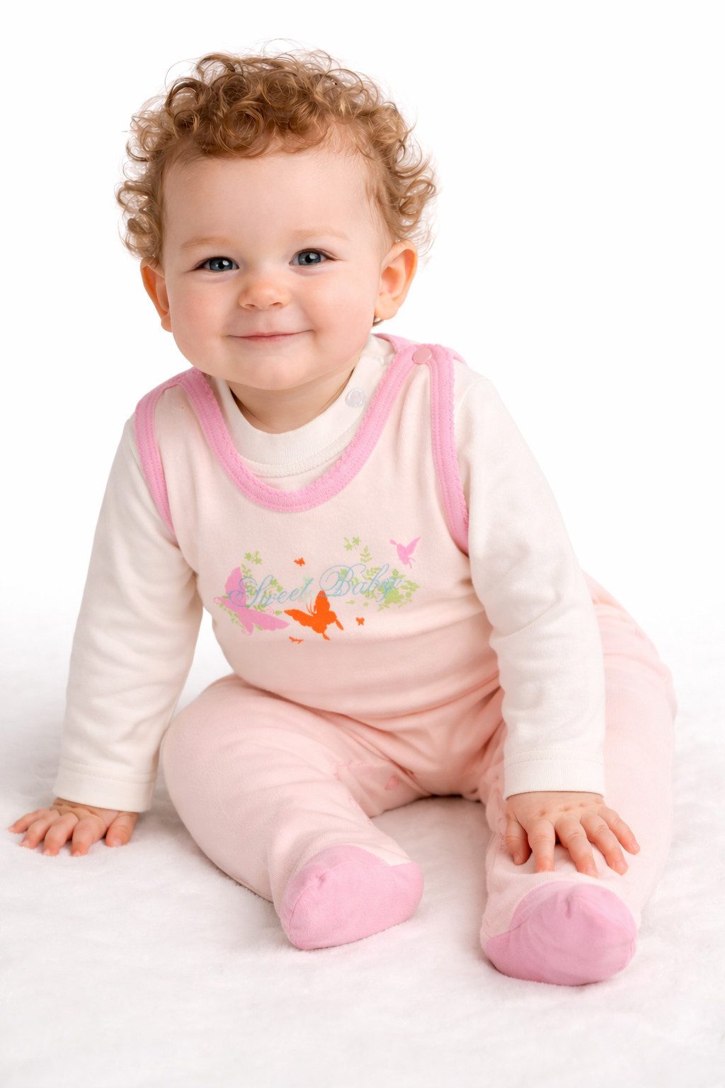 Strampler Strampler Langarmshirt Baby Anzug in Creme mit Schmetterling