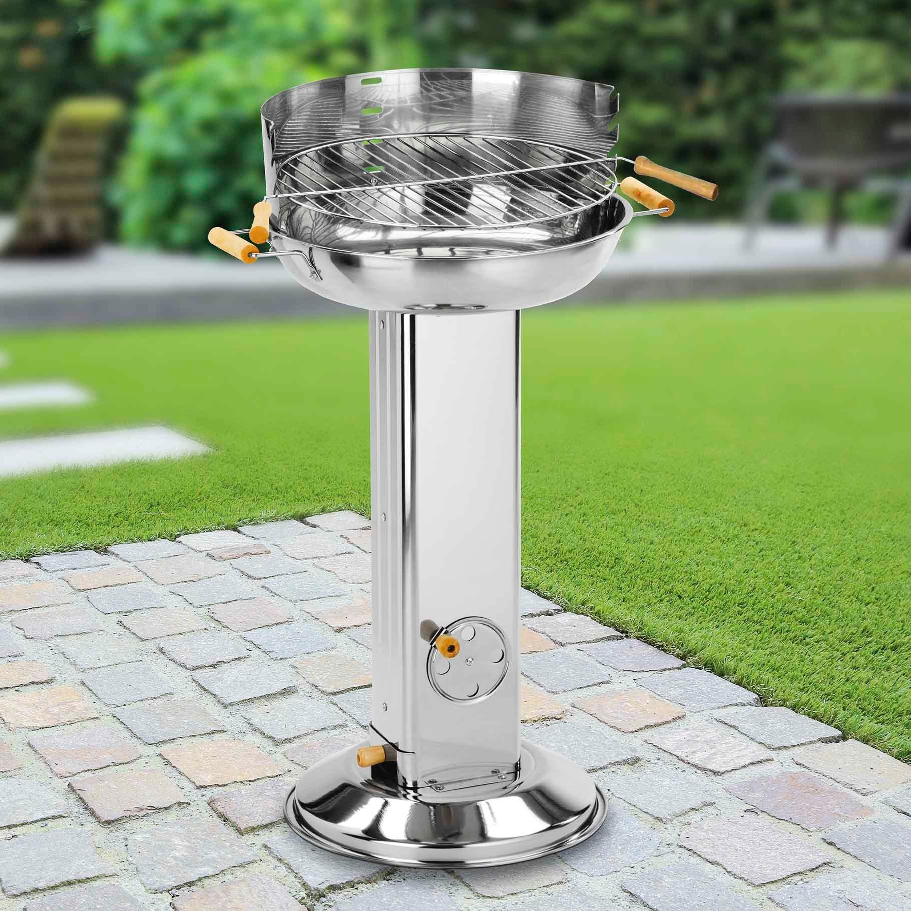 Haushalt International Holzkohlegrill Säulengrill aus Edelstahl Maße: ca. 65 x 43 x 83cm
