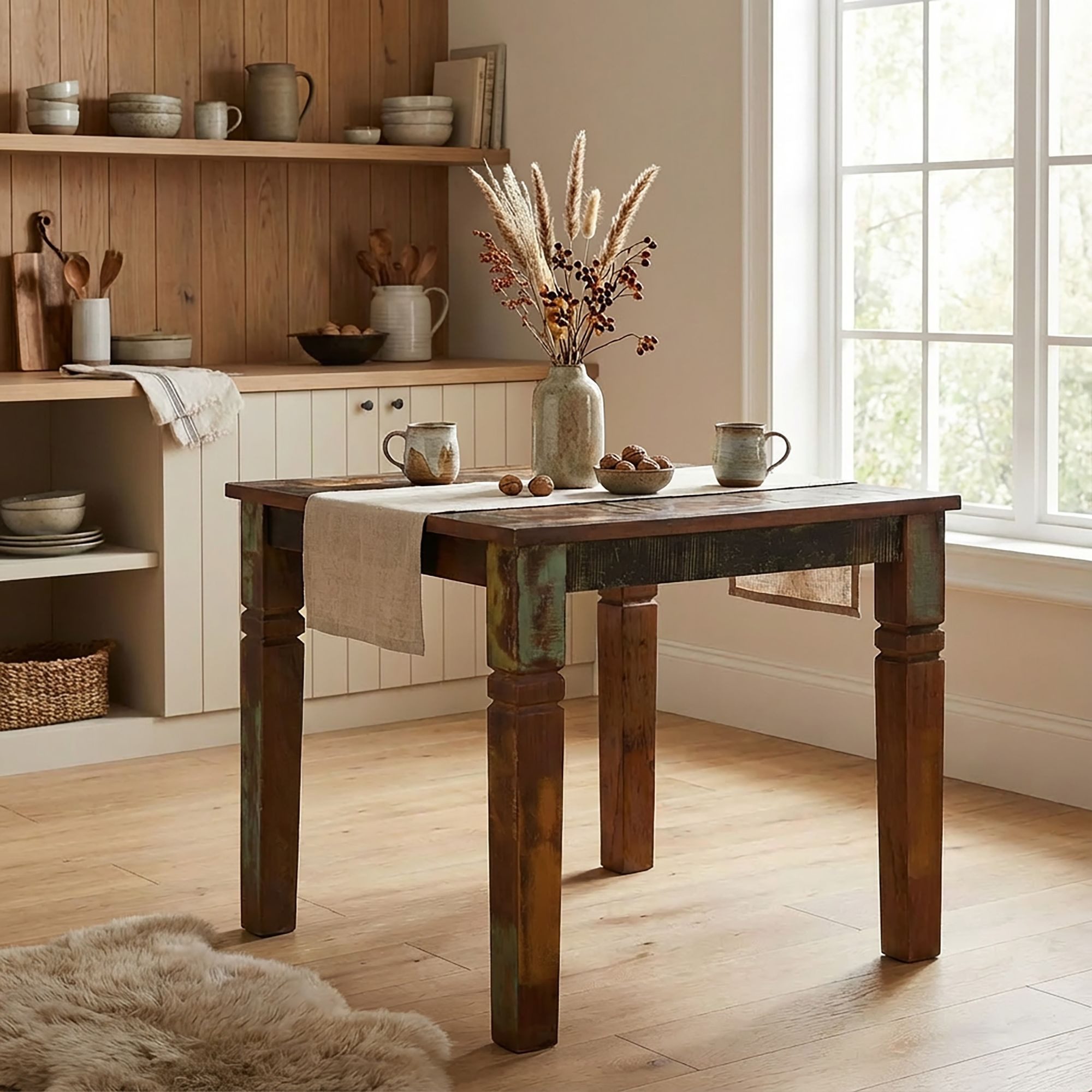 FINEBUY Esstisch FB45864 Esstisch quadratisch 80cm Massivholz Tisch Esszimmertisch (80x80x76 cm Mango Massivholz Quadratisch Shabby), Kleiner Esszimmertisch, Küchentisch Holztisch