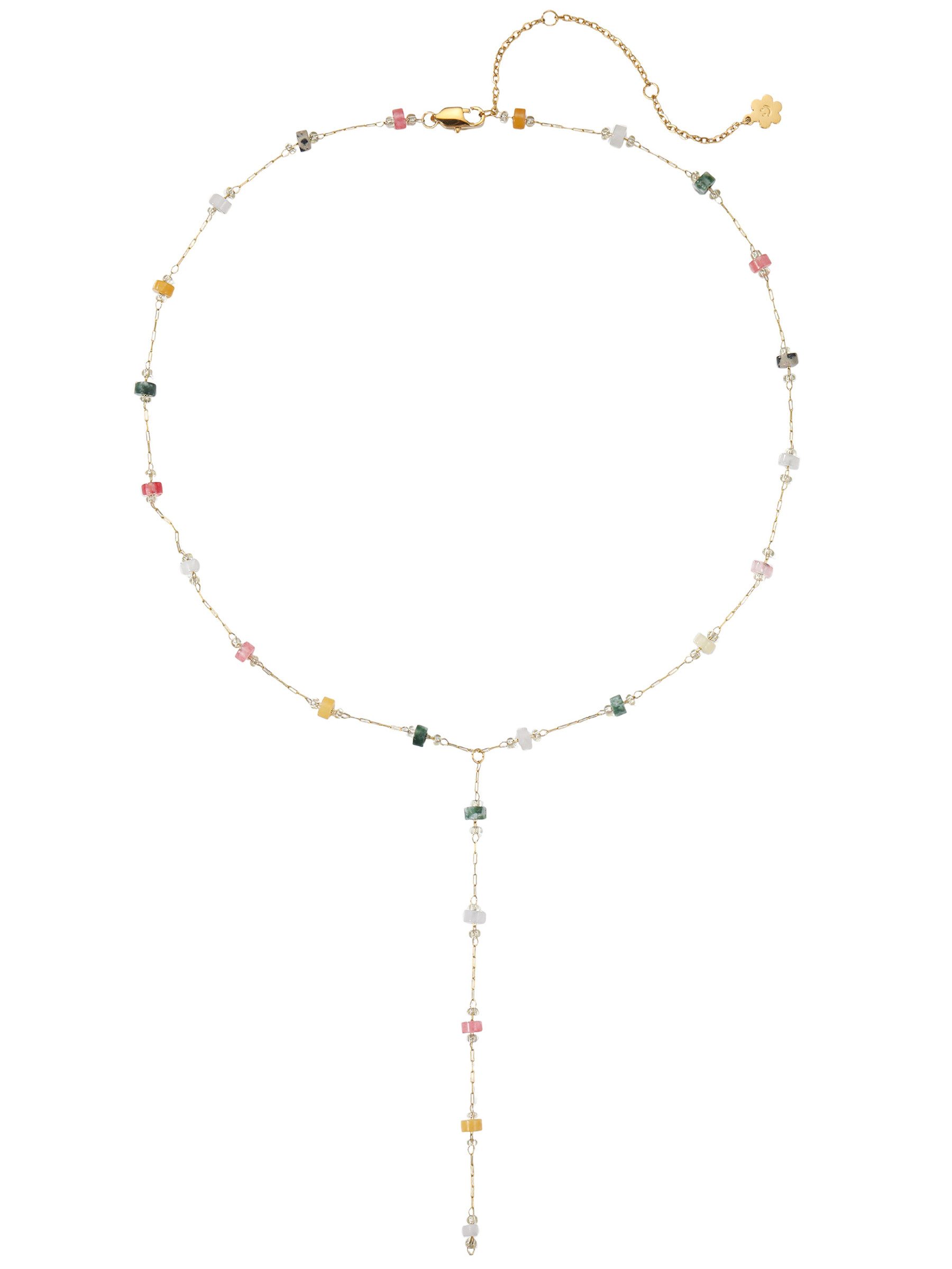 Hey Happiness Y-Kette mit bunten Perlen – Edelstahl Damen Halskette 18K vergoldet, verstellbarer Perlenkette Boho-Schmuck in Erdtönen für Alltag & Sommer