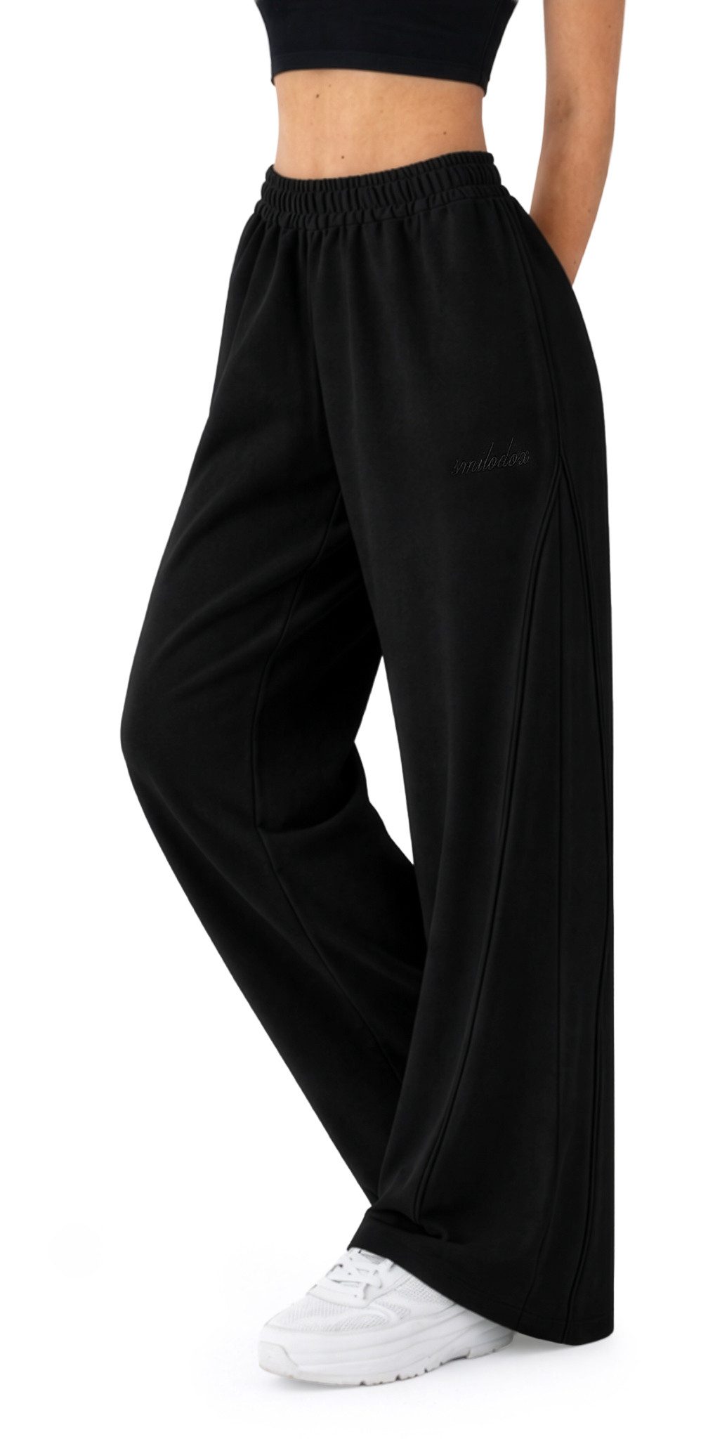 Smilodox Jogginghose Ylena, Sweatpants Damen, Loose Fit, Wide Leg mit Tunnelzug, Sport Elastischer Bund, Kordelzug, weites Bein, Logo, Gym & Homewear