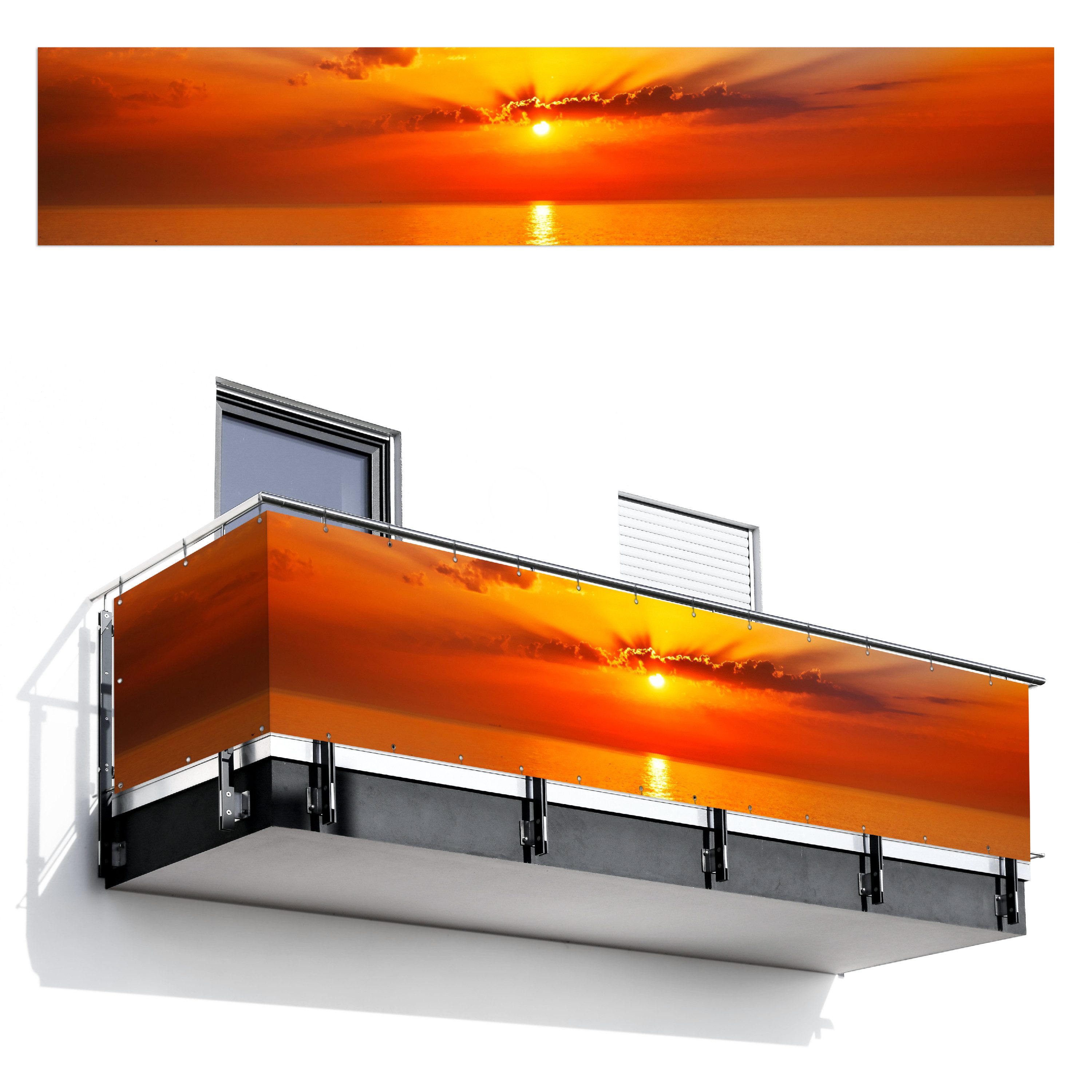 MuchoWow Balkonsichtschutz Sonnenuntergang - Meer - Himmel - Orange - Horizont - Wasser (1-St) Balkon Seitensichtschutz ohne Bohren, Sonnenschutz, 500x95 cm