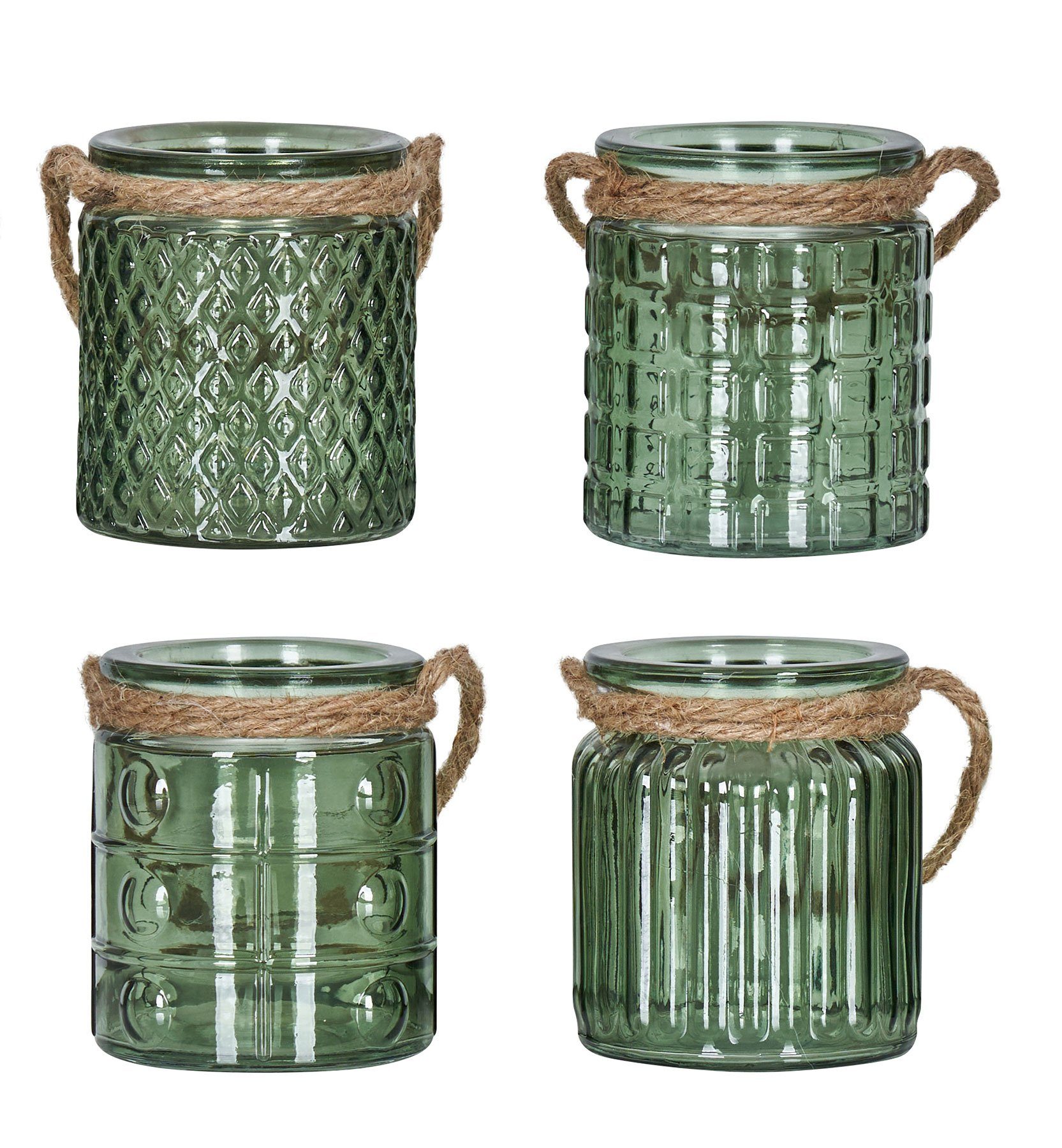 Levandeo® Teelichthalter, Windlicht Set Khaki Tischdeko Teelichthalter 4er Grün Glas H10cm