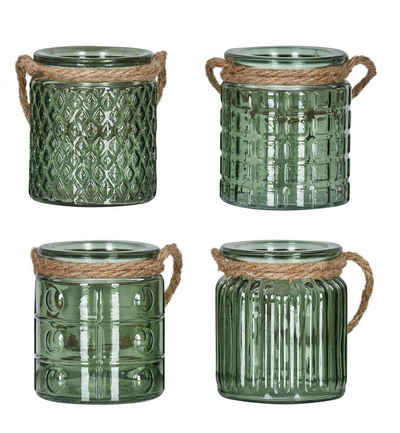 Levandeo® Teelichthalter, 4er Set Windlicht H10cm Glas Grün Khaki Teelichthalter Tischdeko