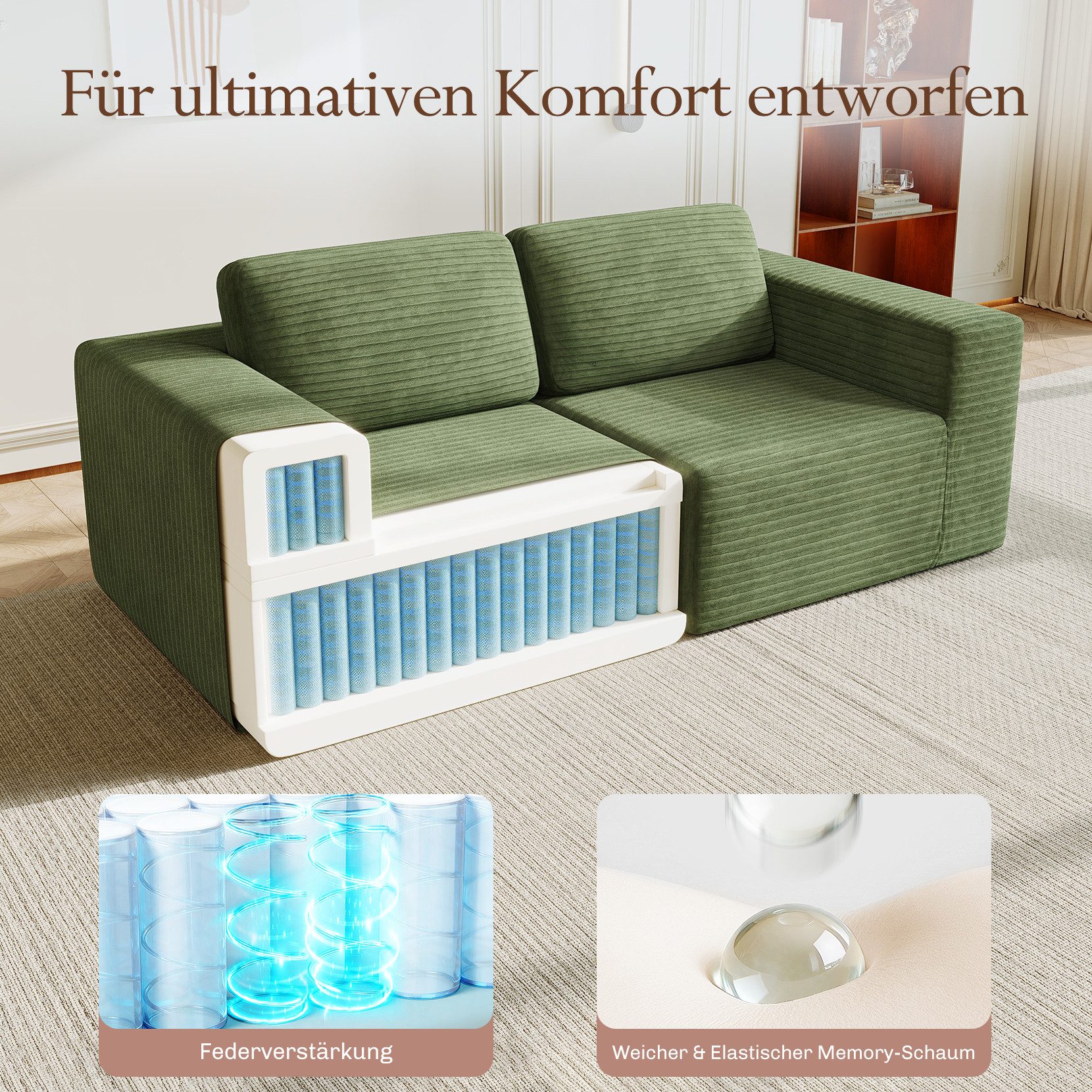 OUNUO Ecksofa Ecksofa Modularer KordKordstuhl mit Hochelastischem Schwamm – Bild 3 von 5