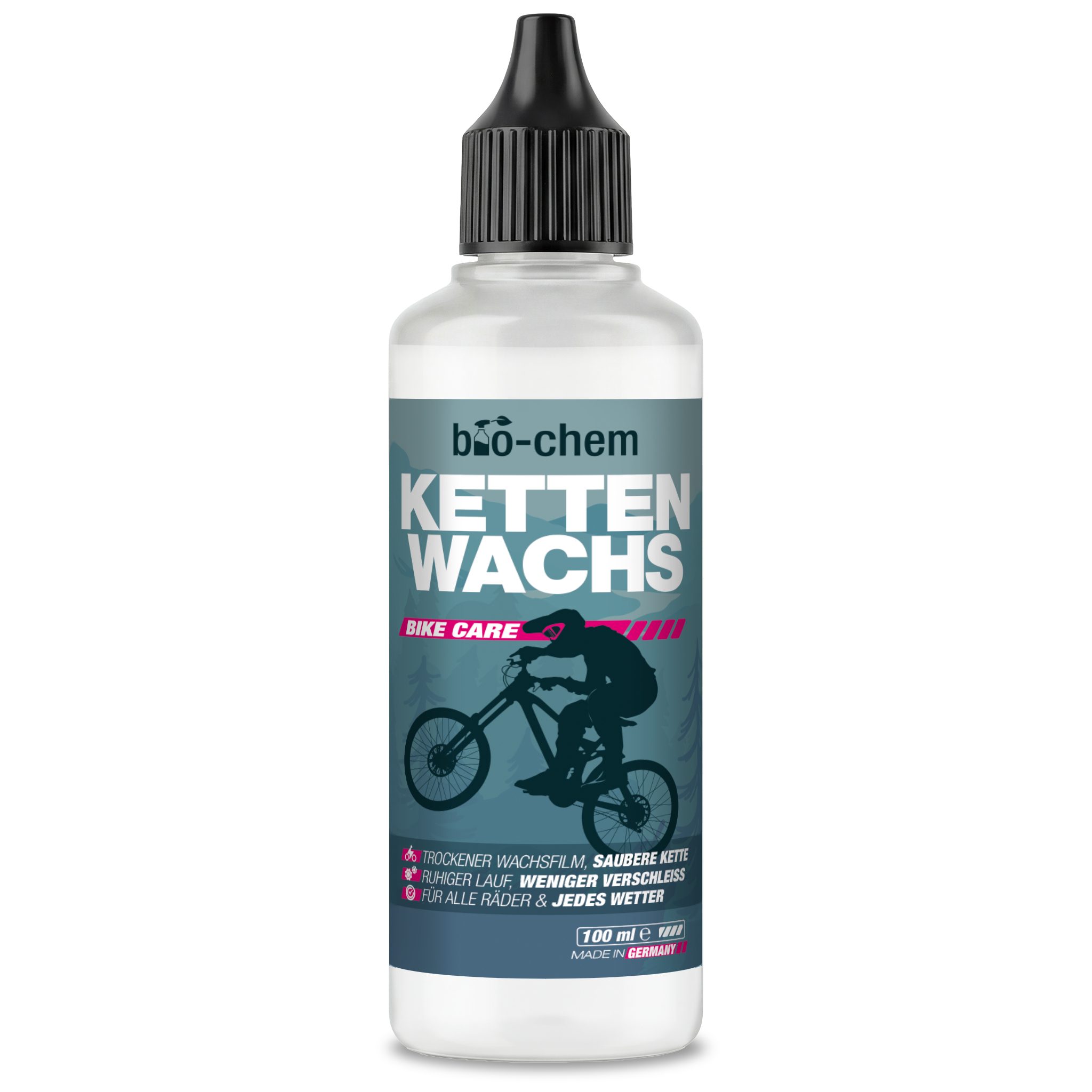 bio-chem Kettenöl Kettenwachs Fahrrad 100ml Saubere Schmierung Leiser Lauf, 100 ml, (Einzelprodukt, Kettenwachs 100 ml), Trockener Wachsfilm, saubere Alternative zu Kettenöl, PTFE-frei