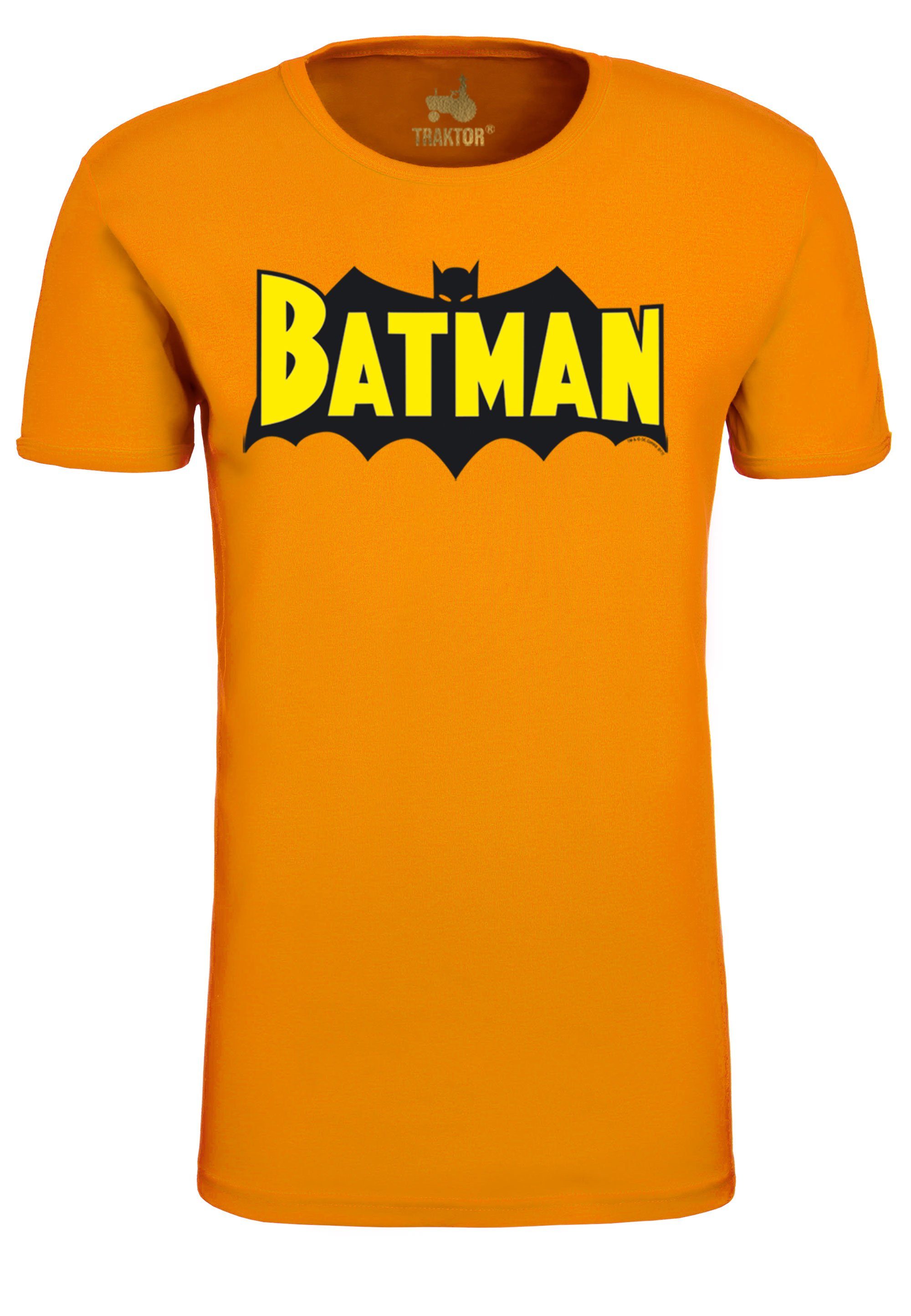 nach Wäschen trendigem Batman mit vielen auch formstabi Superhelden-Print, LOGOSHIRT Einlaufvorbehandlung T-Shirt Wings Dank