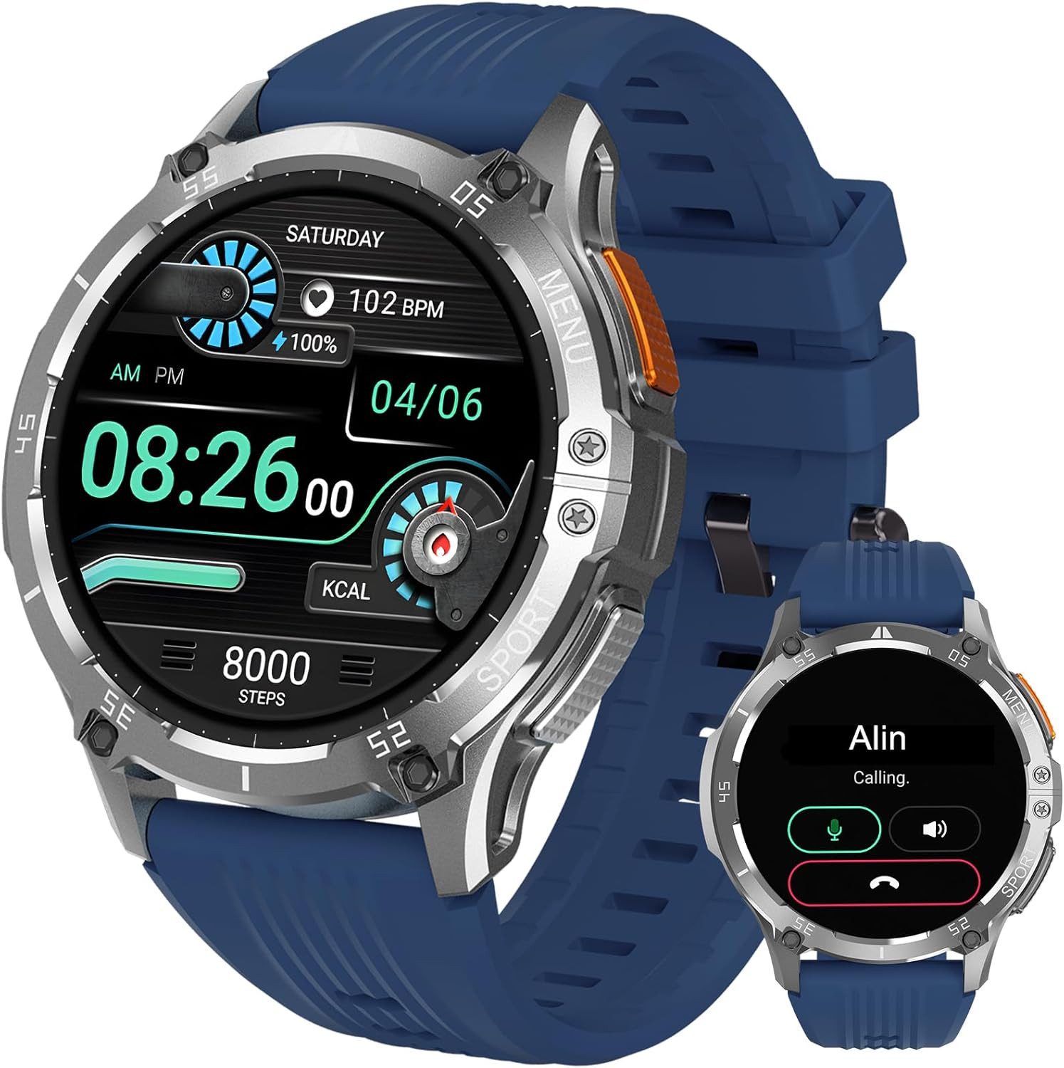 MEGALITH x8 Smartwatch (3,6 cm, android ios), Smartwatch Herren mit 1.43" Display, Sportmodi und langer Akkulaufzeit