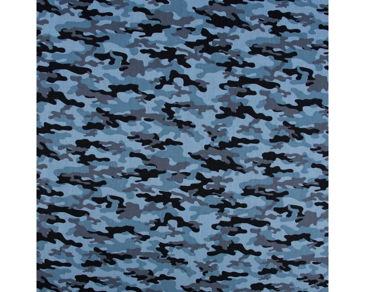 Thumbnail - SCHÖNER LEBEN. Stoff Baumwollstoff Popeline Camouflage Tarnmuster blau schwarz 1,45m Breite