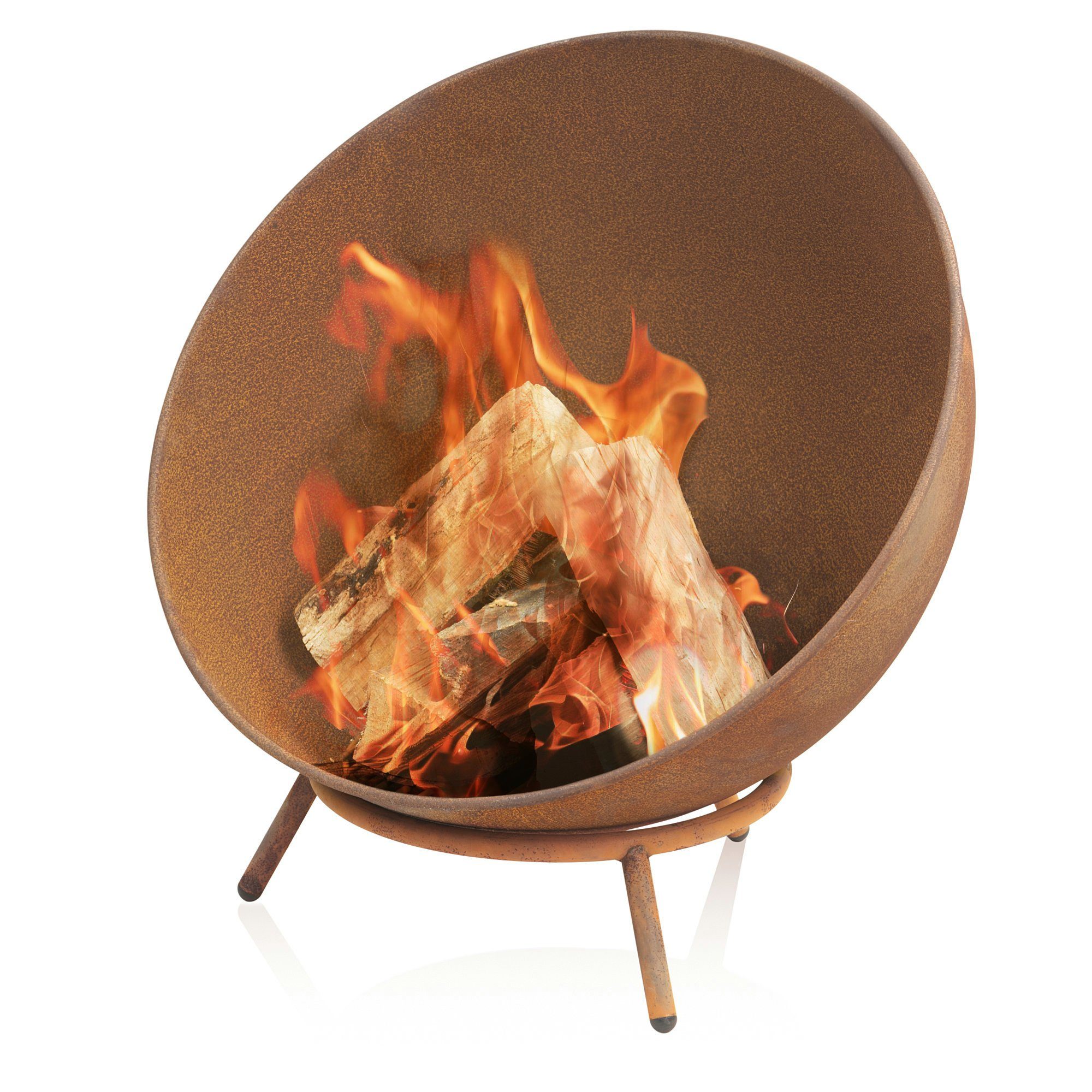 BBQ-Toro Feuerschale Ø 60cm, Rostoptik, Kippbare Outdoor Feuerstelle mit 3 Beinen, 3-in-1