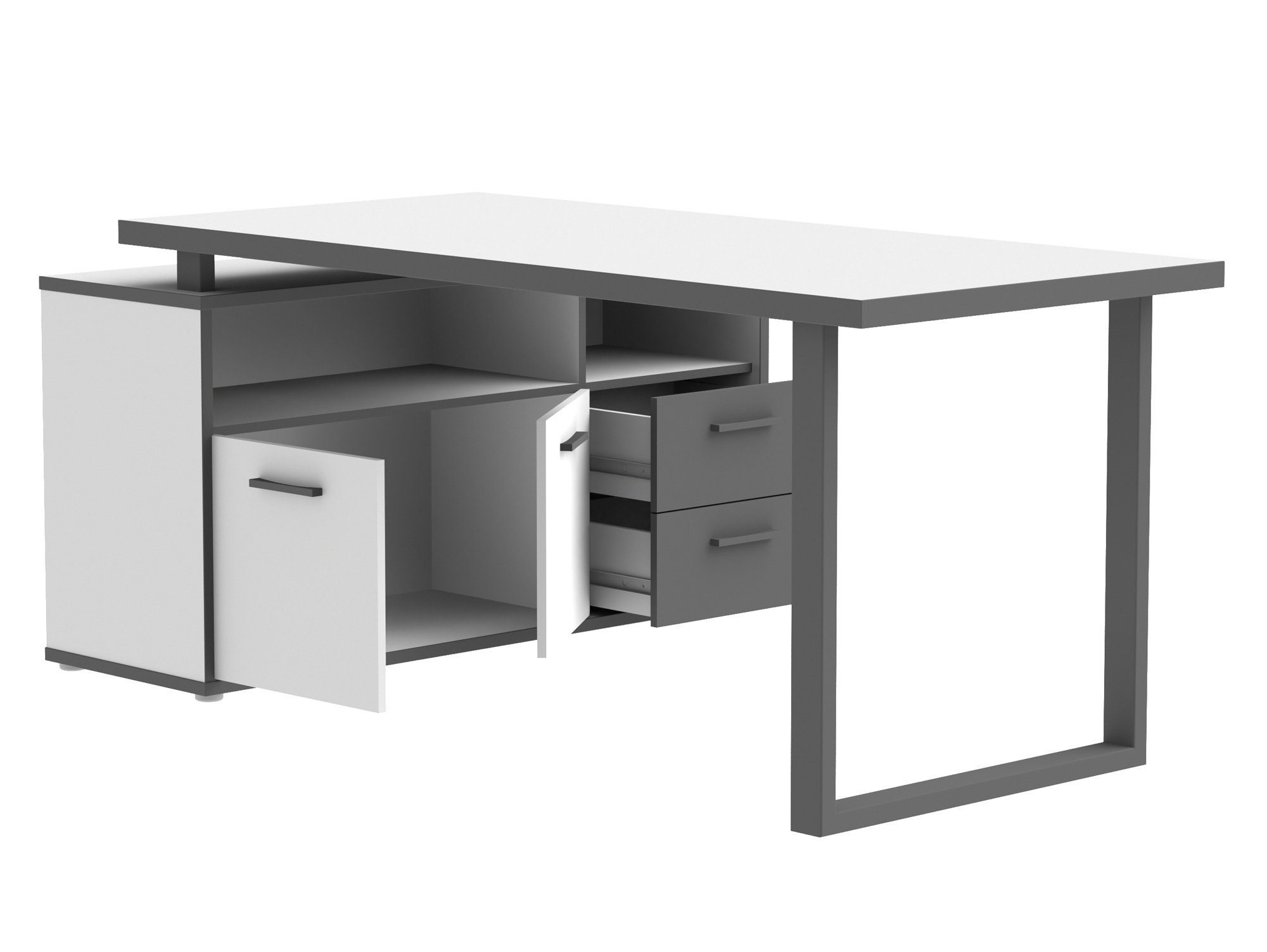 weiss/grau Arbeitsplatz, Schreibtisch, Dekorspanplatte, Material Moebel-Eins KALINA