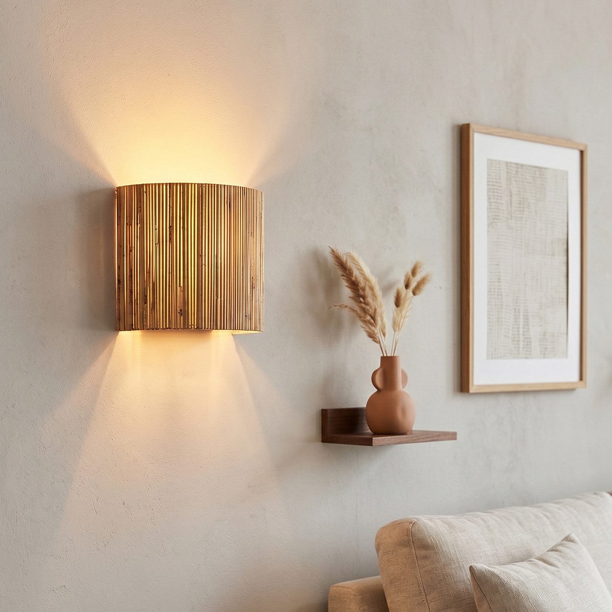 hofstein Wandleuchte moderne Wandlampe aus Metall/Seegras in Schwarz/Natur, ohne Leuchtmittel, im Boho-Design mit Up&Down Lichteffekt, 2x E14, ohne Leuchtmittel