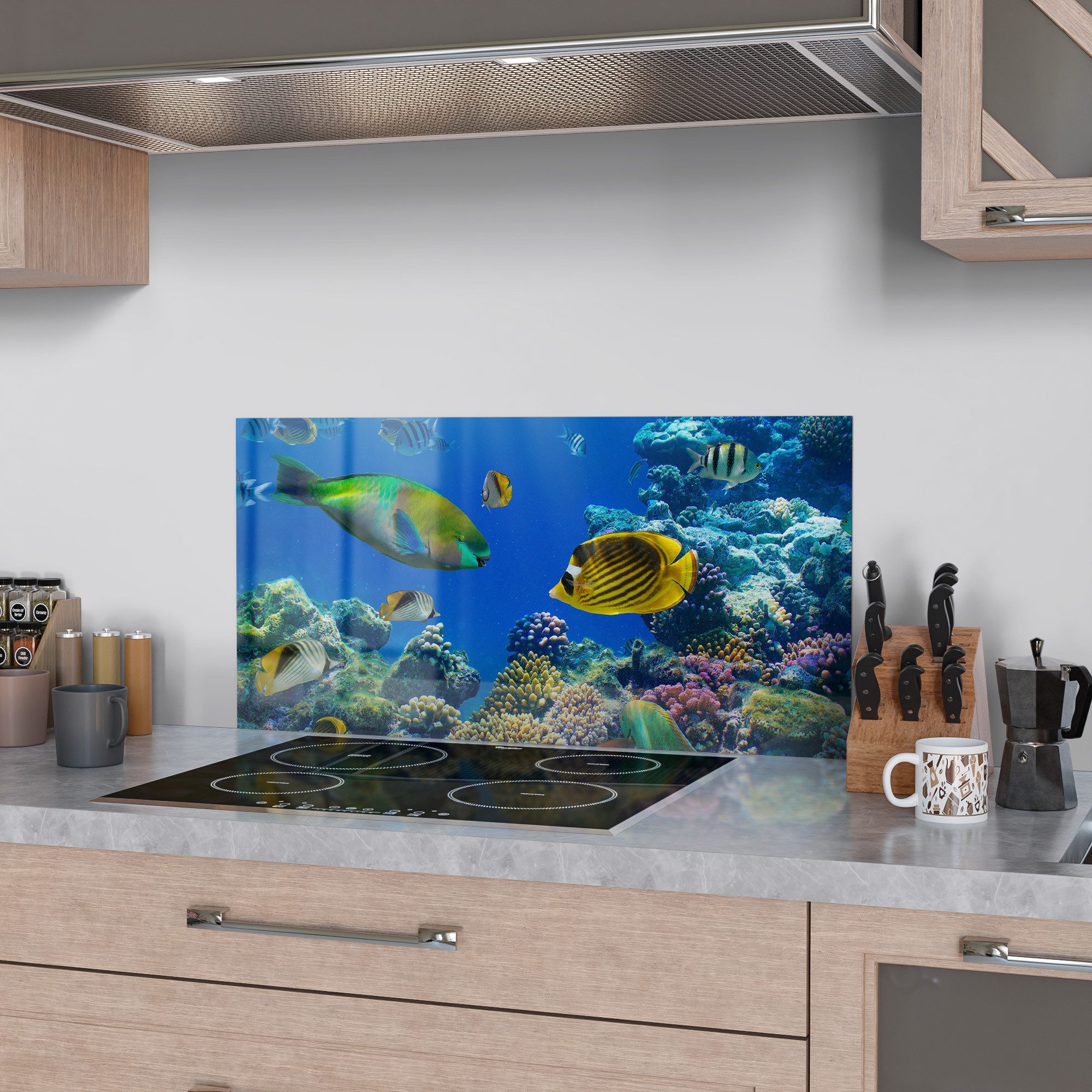 DEQORI Küchenrückwand 'Unterwasserwelten', Glas Spritzschutz Badrückwand He günstig online kaufen