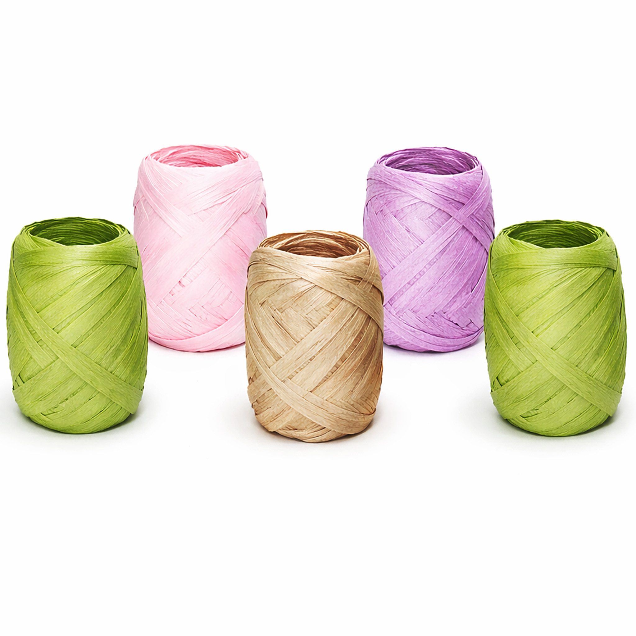 Creativery Bastelband, Papierband Raffiabast 5 Rollen Set je 20m Floraler Farben Mix