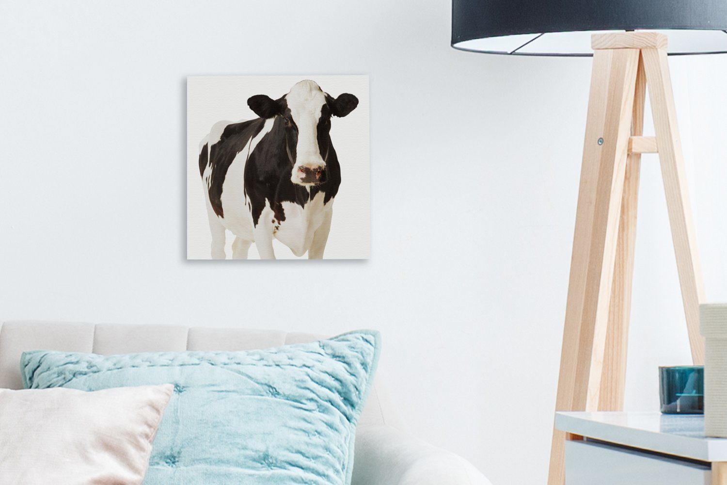 Tiere, Kuh Wohnzimmer für Schwarz - - - Leinwand Schlafzimmer Weiß St), (1 OneMillionCanvasses® Leinwandbild Bilder