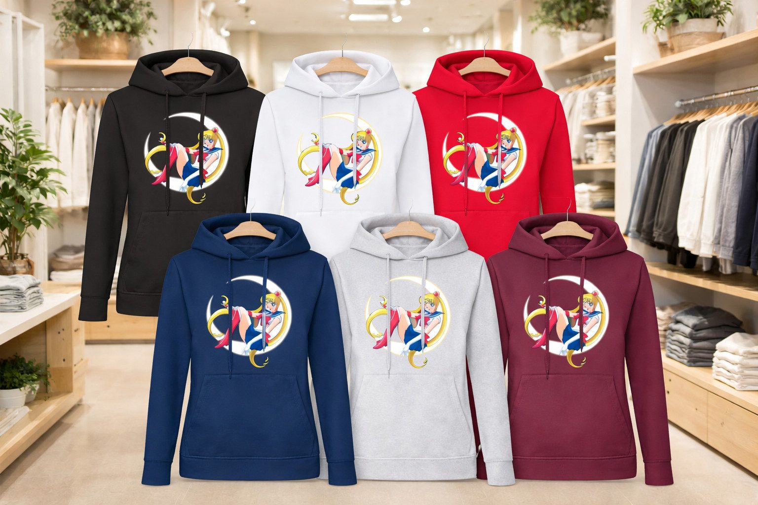 Blondie & Brownie Hoodie Damen Fun Comic Sailor Moon Anime Manga Damen Hoodie Sailor Moon Anime Comic mit Kapuze Print Damen XL