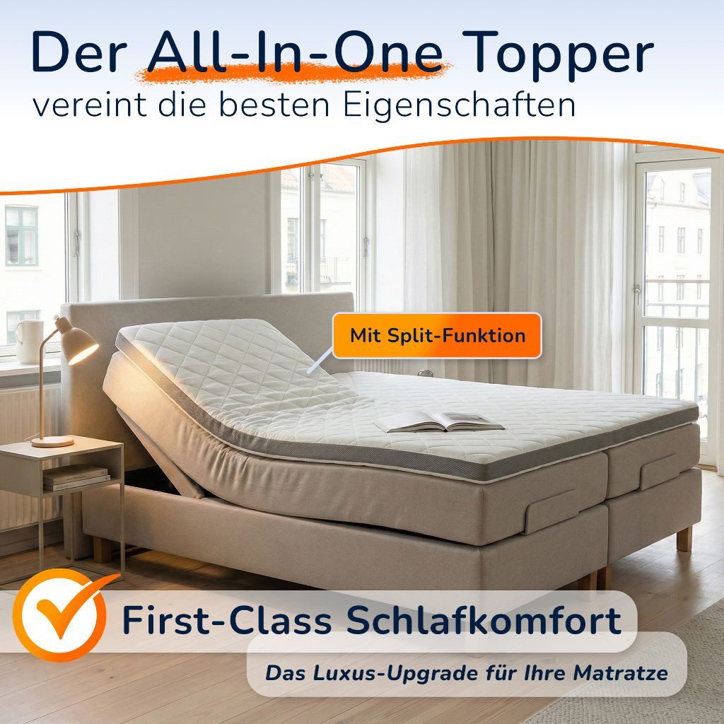 MSS e.K., Topper Gelschaumtopper-Split mit Karo-Klima-Bezug, 8 cm hoch, abnehmbarer Bezug, gesplittet
