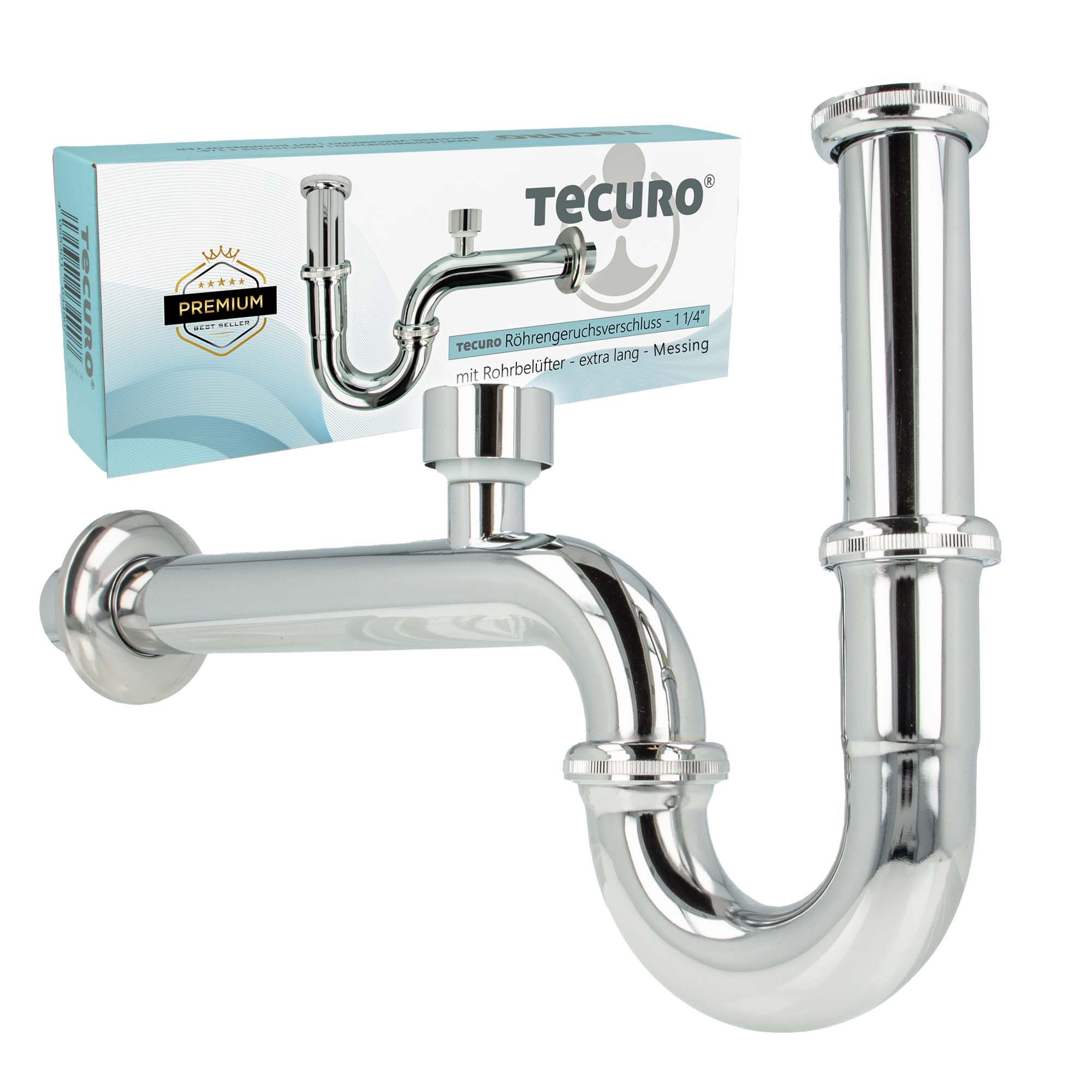 tecuro Siphon Röhrengeruchsverschluss Siphon mit Rohrbelüfter für Waschbecken lang, Extra lange, montagefreundliche Ausführung