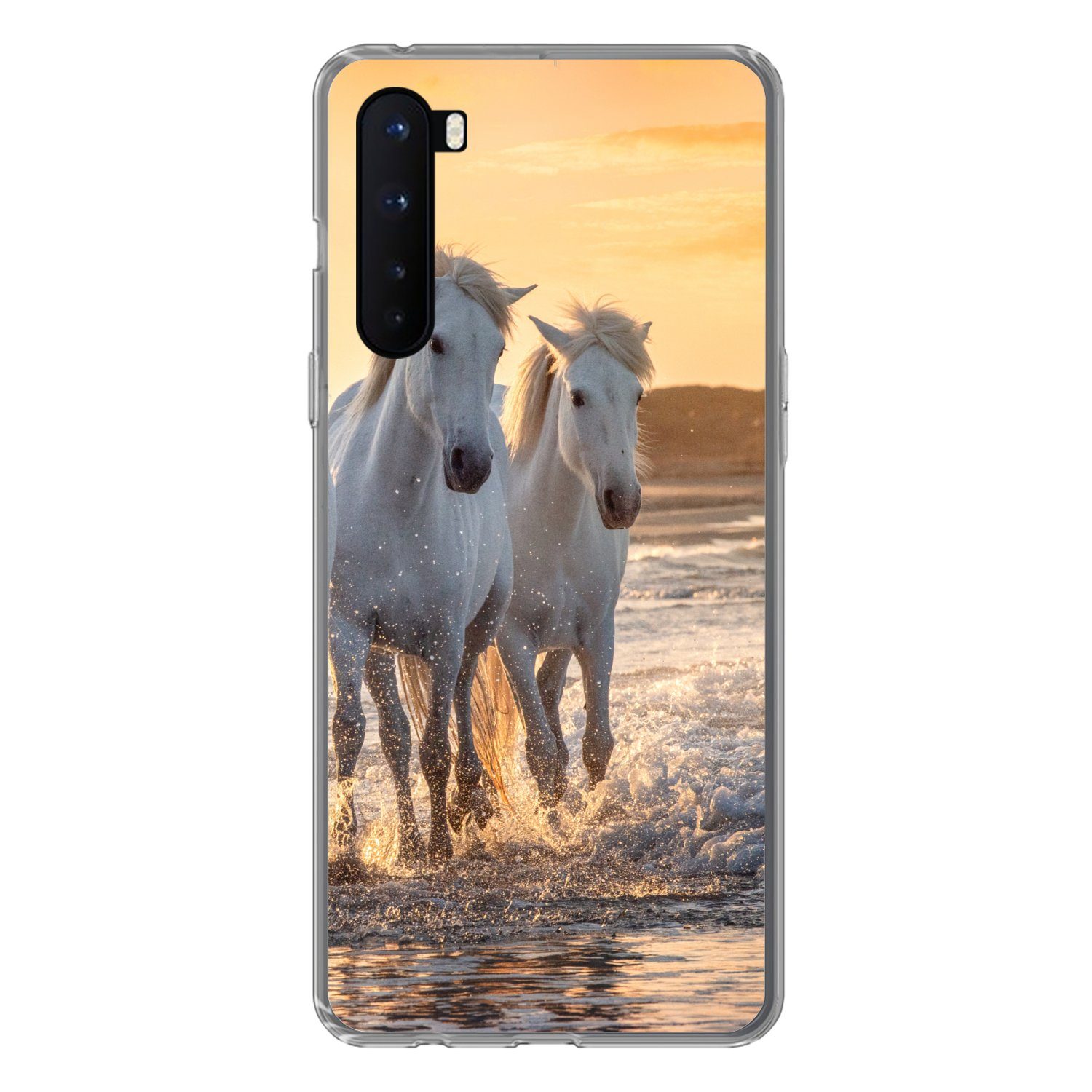 MuchoWow Handyhülle für OnePlus Nord Pferde - Wasser - Strand - Tiere, Phone Case, Silikon, Schutzhülle Dünn
