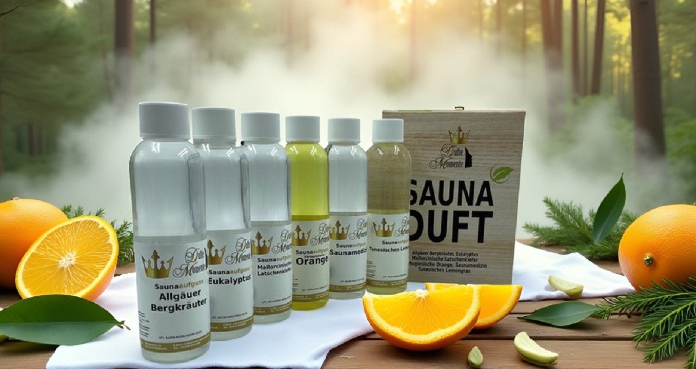 Thumbnail - Dufte Momente Sauna-Aufgussset 6 x 250ml Klassische Düfte (Bergkräuter, Eukalyptus, Latschenkiefer, Lemongras, Orange, S...