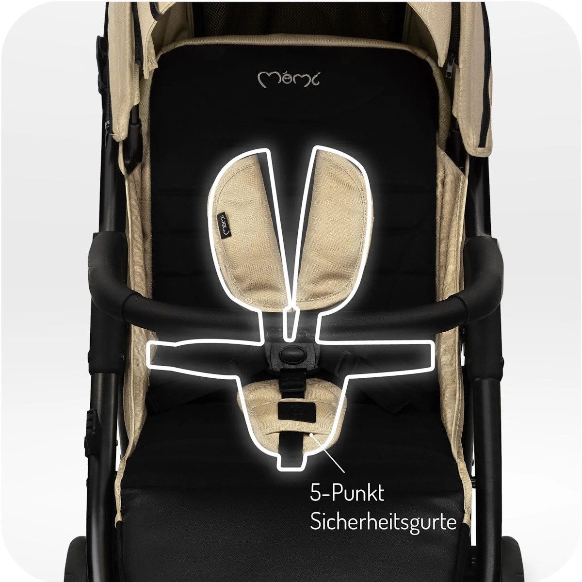 MoMi Kinder-Buggy MIYA EVA Buggy mit Einhand-Faltung, XL-Räder, Zubehör, Beige, Einhand-Faltmechanismus, doppelte Faltsicherung, 4-Rad-Federung – Bild 5 von 5