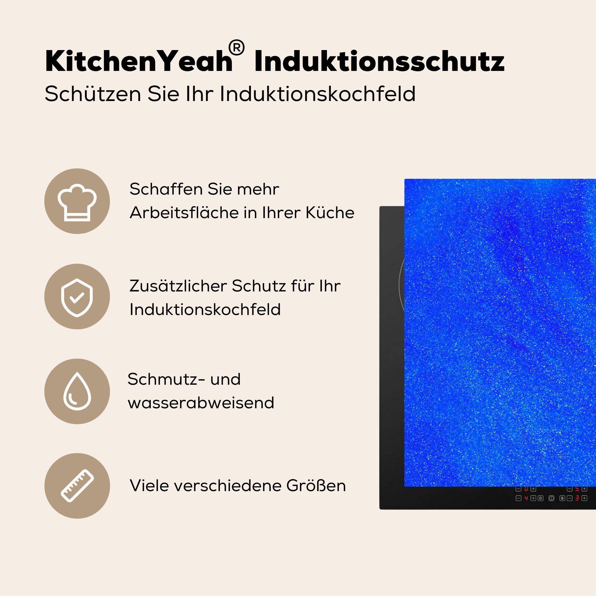 - Blau küche MuchoWow cm, 83x51 - tlg), Herdblende-/Abdeckplatte Vinyl, (1 Design, Arbeitsplatte Abstrakt Ceranfeldabdeckung, für