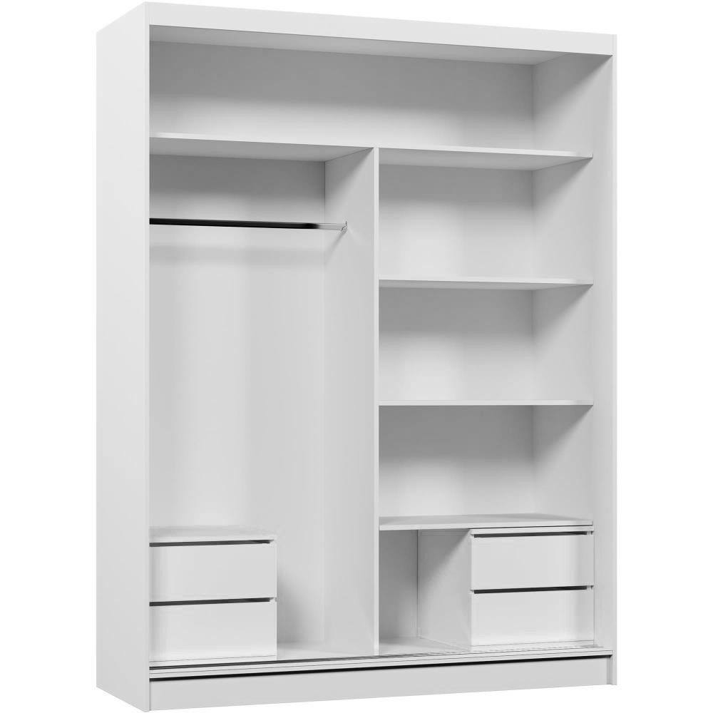 Beautysofa Kleiderschrank Helios mit Schubkasteneinsätzen (Moderner Schwebetürenschrank ohne Spiegel mit Lamellen, Kleiderstange, Einlegeböden und praktischem Stauraum) In verschiedenen Breiten erhältlich