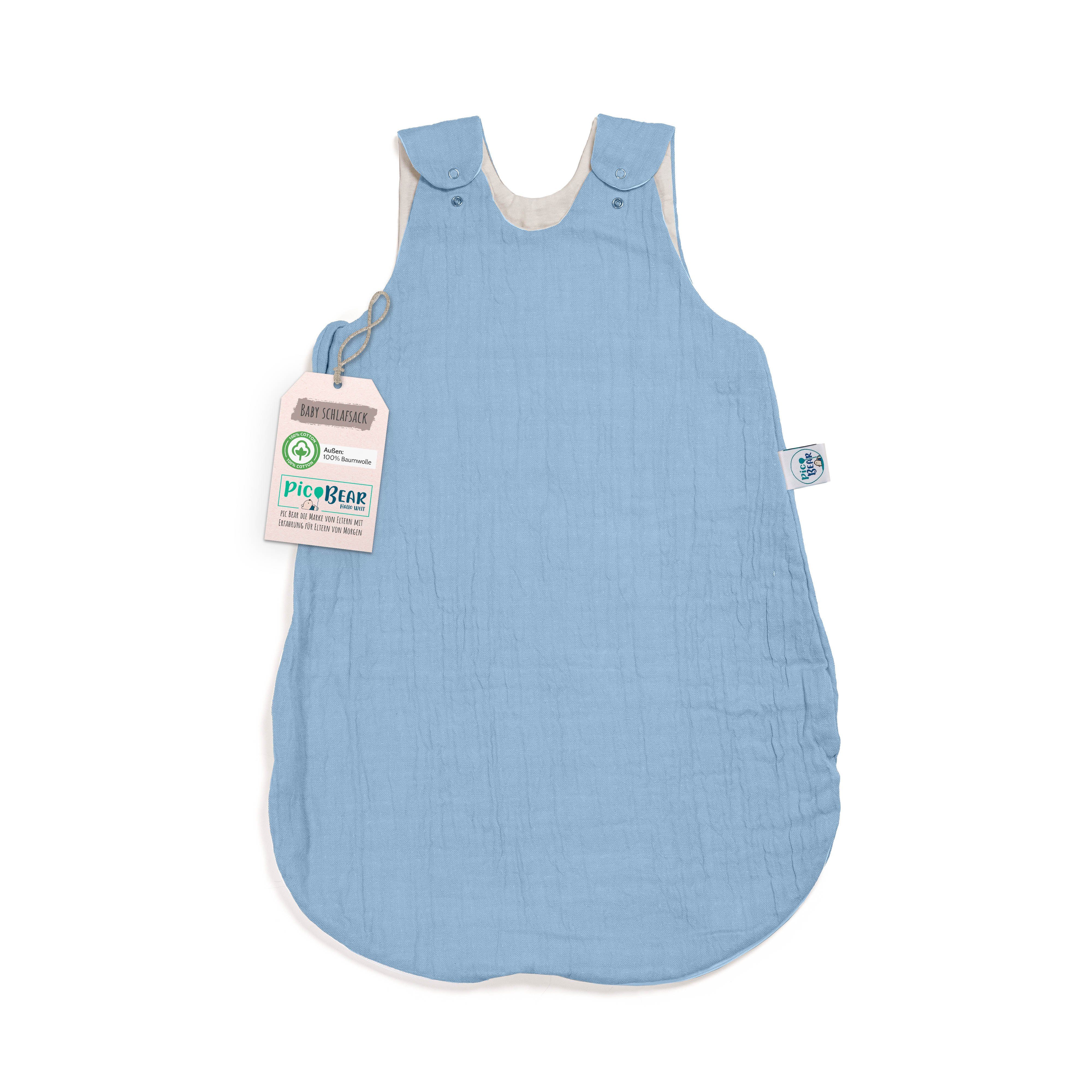 pic Bear Babyschlafsack pic Bear Sommerschlafsack Musselin, Reißverschluss mit Schutz, 0,5 TOG, Außenliegender Reißverschluss airy blue