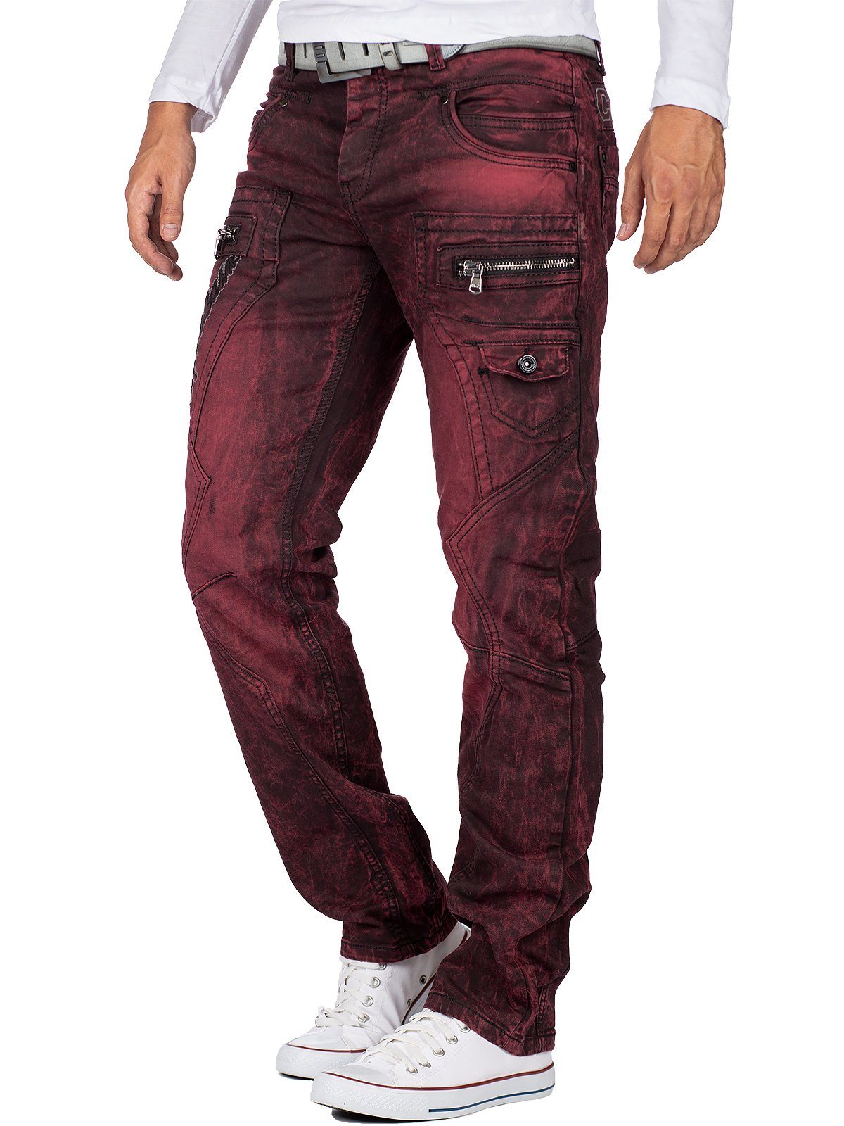 Cipo & Baxx 5-Pocket-Jeans Hose in bordeaux Seitentaschen BA-CD296 Orange mit