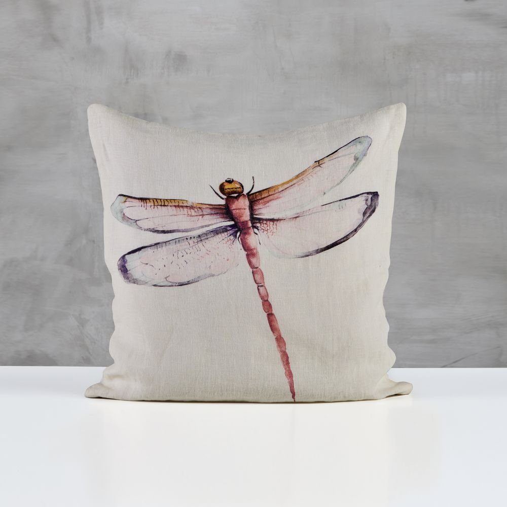 carla&marge Dekokissen Dragonfly, Sofakissen mit Libelle, 45x45 cm, 100 % Leinen, Kissen inkl. Füllung | Dekokissen