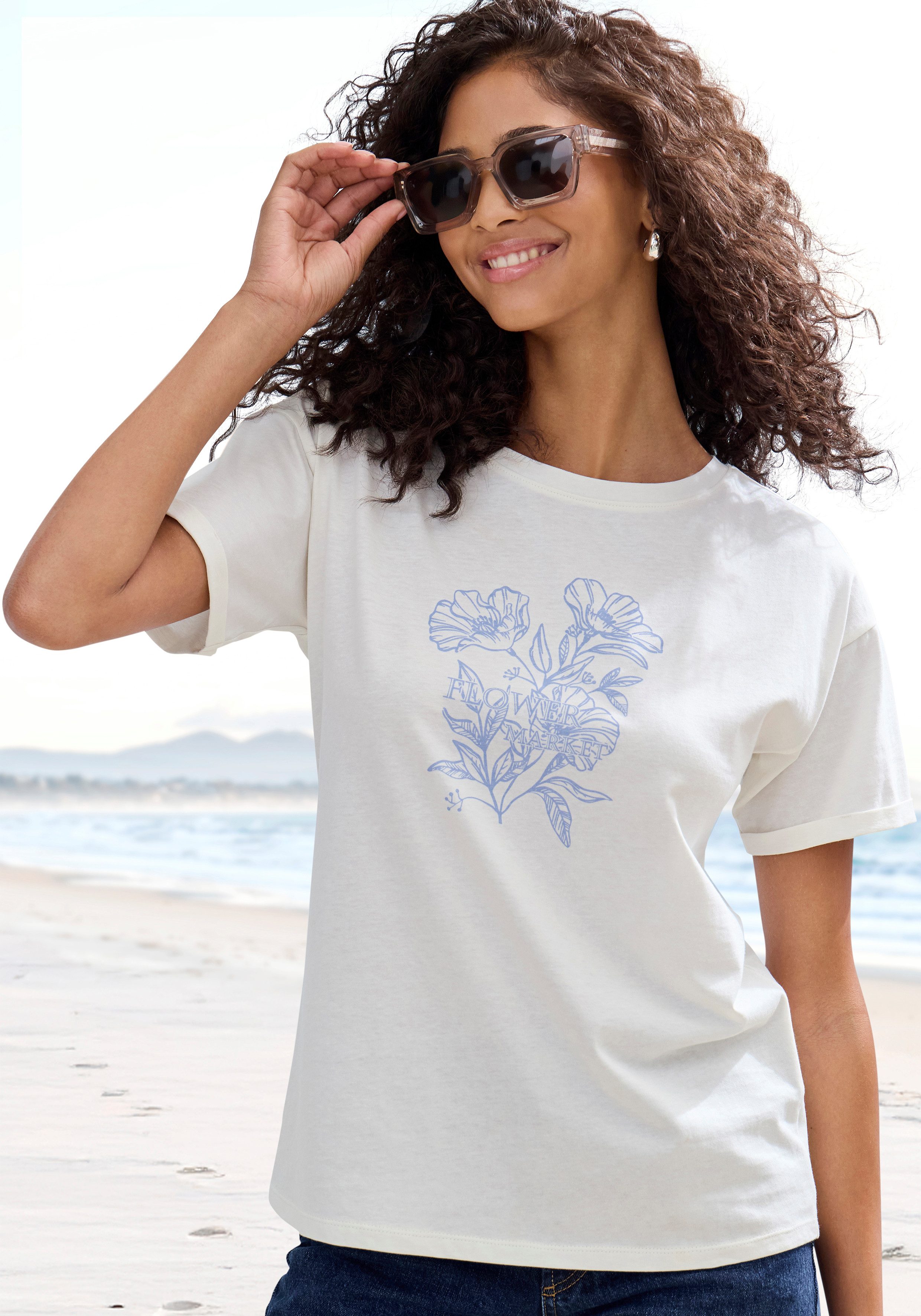 Vivance by Lascana T-Shirt mit Frontdruck (2er-Pack) aus hochwertiger Bio-Baumwolle