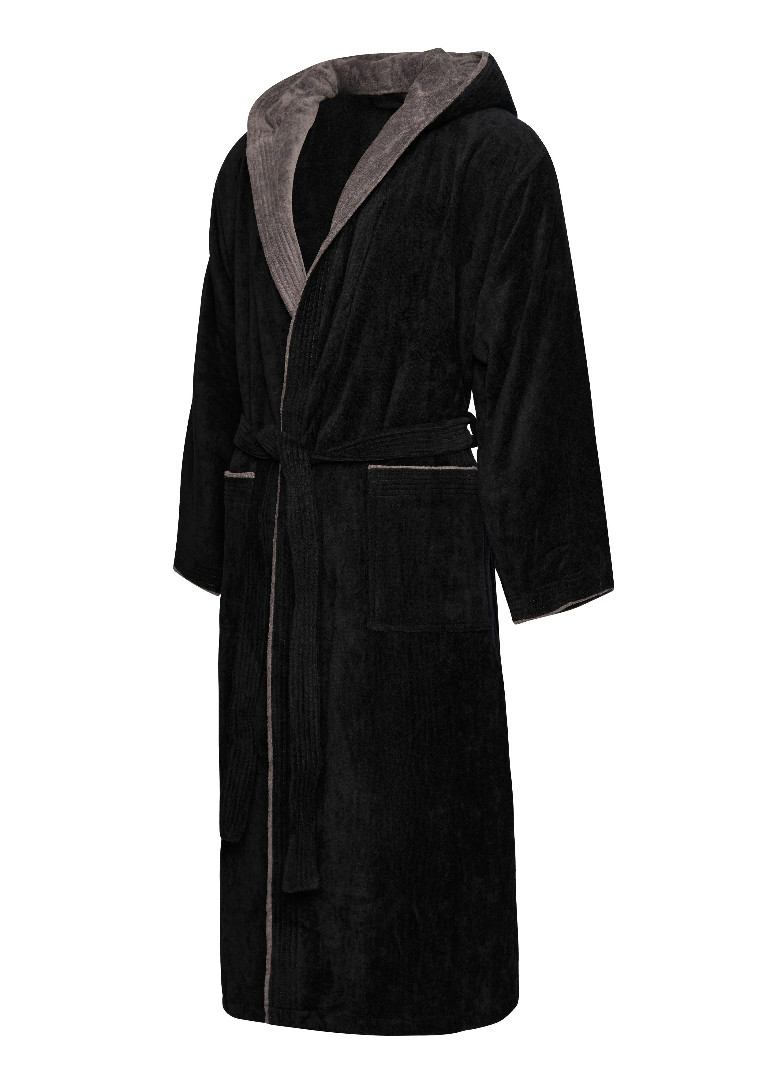 Badekönig Herrenbademantel, Kapuze, Gürtel, Langform aus Velours 100% Baumw günstig online kaufen