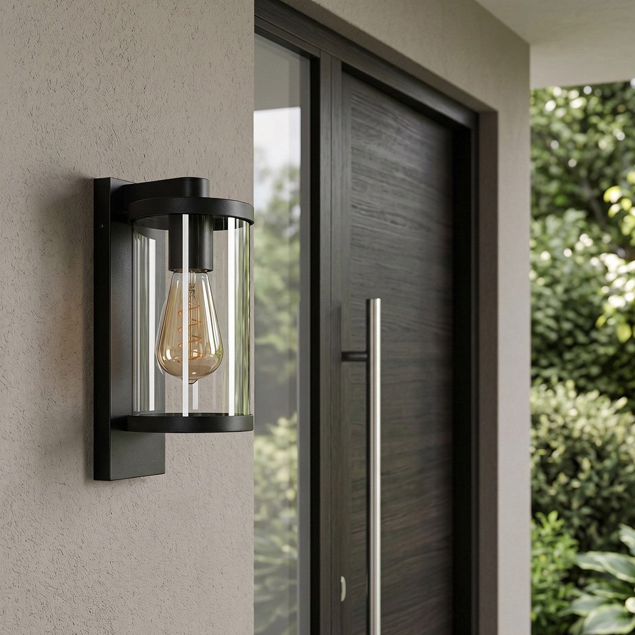 hofstein Außen-Wandleuchte Außenwandlampe aus Metall/Glas in Schwarz/Klar, ohne Leuchtmittel, Wandleuchte außen abwärts im modernen Retro/Vintage-Design, E27, IP44