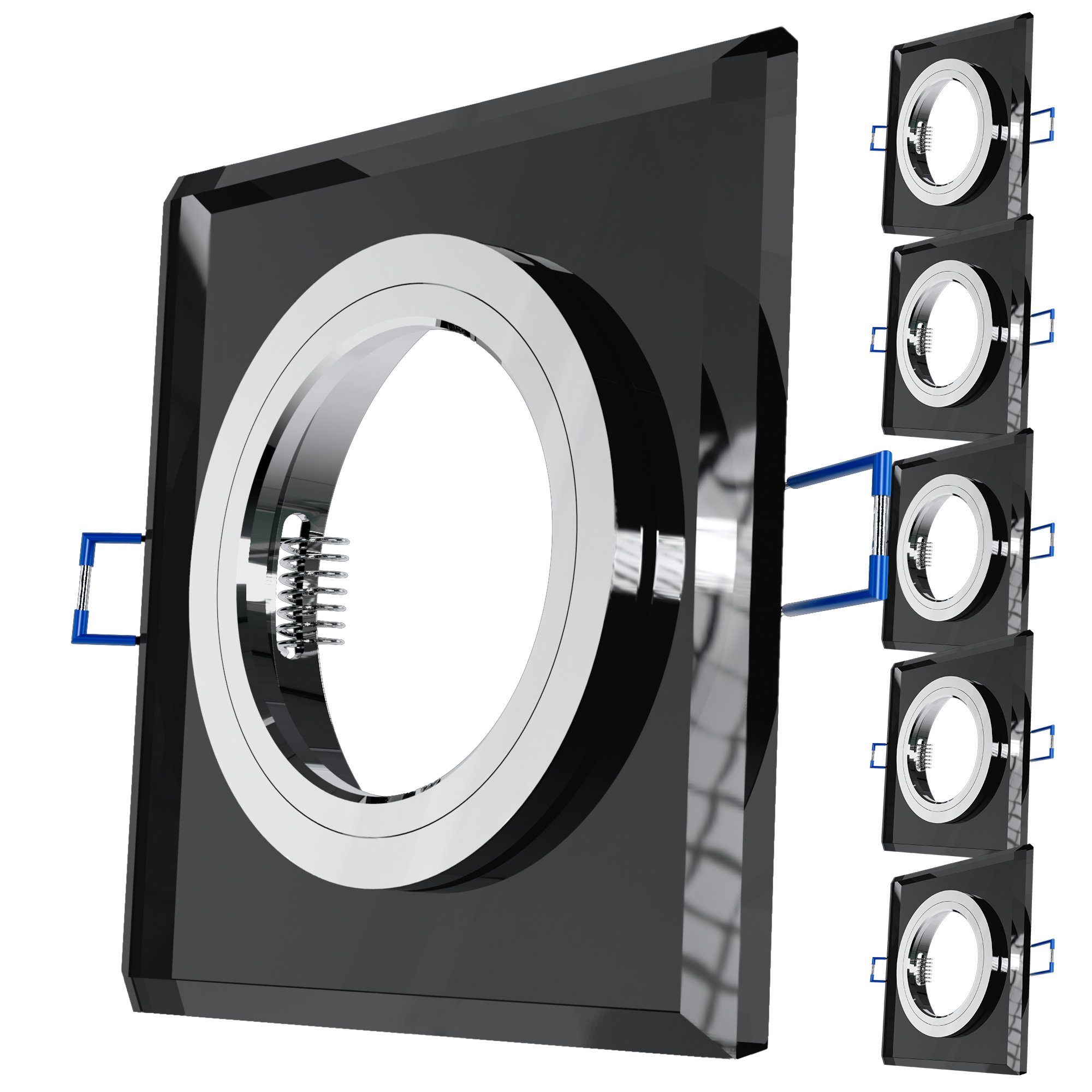 SSC-LUXon LED Einbaustrahler Eckige Glas Einbauleuchte schwarz, Alu Innenring, mit GU10-Fassung