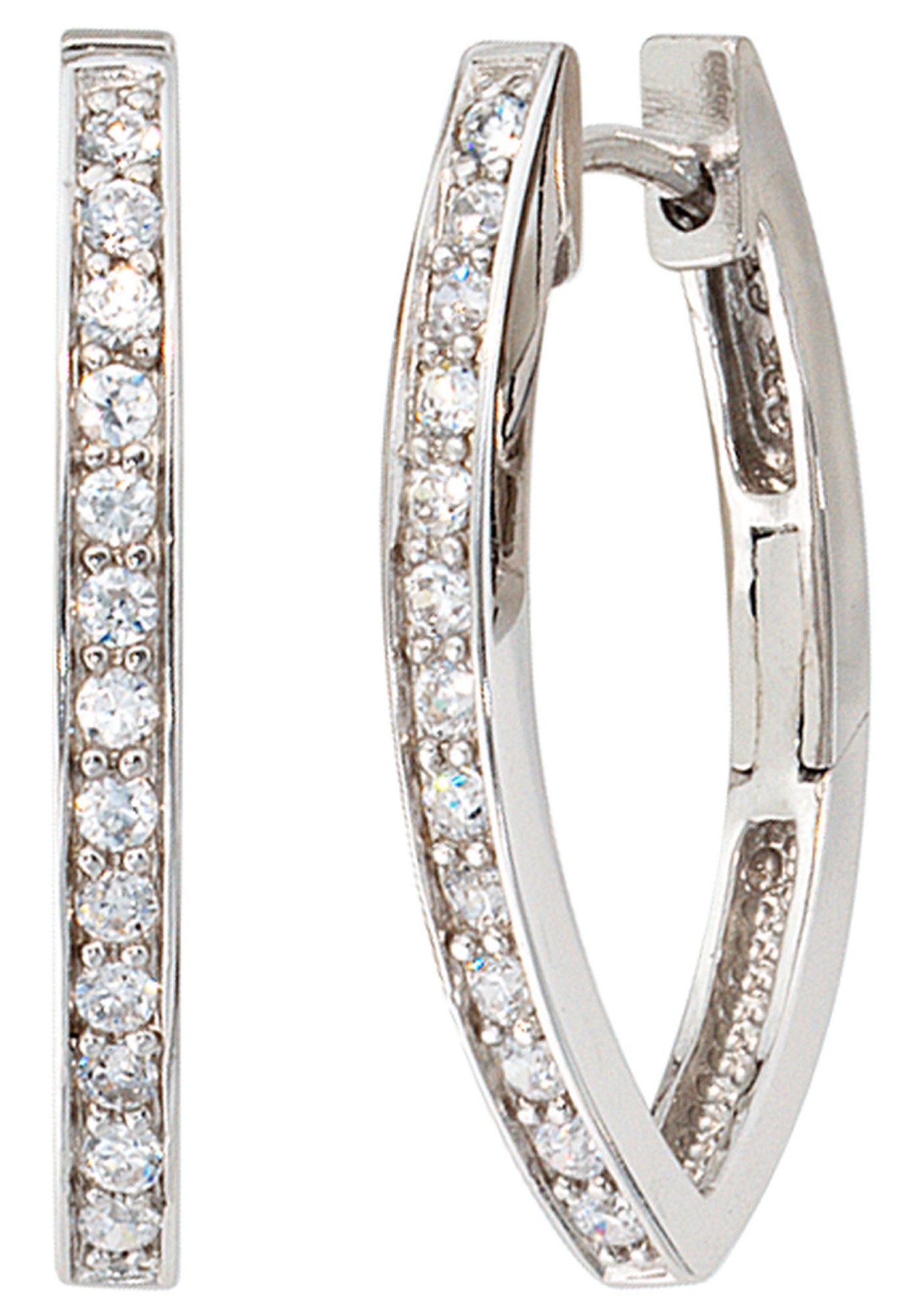 JOBO Paar Creolen, oval 925 Silber mit 26 Zirkonia