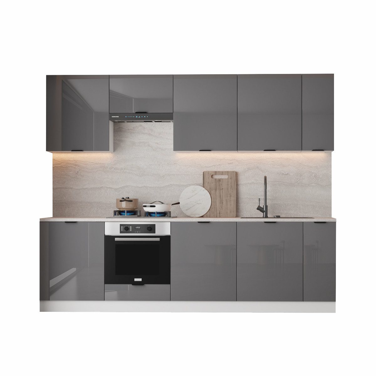 ROYAL24_MARKT Küchenzeile – 270 cm – Lunara – Ohne Arbeitsplatte & Elektrogeräte, (Set), Feinste Qualität - Modern - Zeitlos