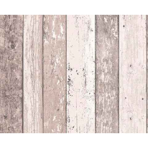 living walls Vliestapete Best of Wood`n Stone 2nd Edition, Holz, Landhaus Tapete Holzoptik Braun Creme