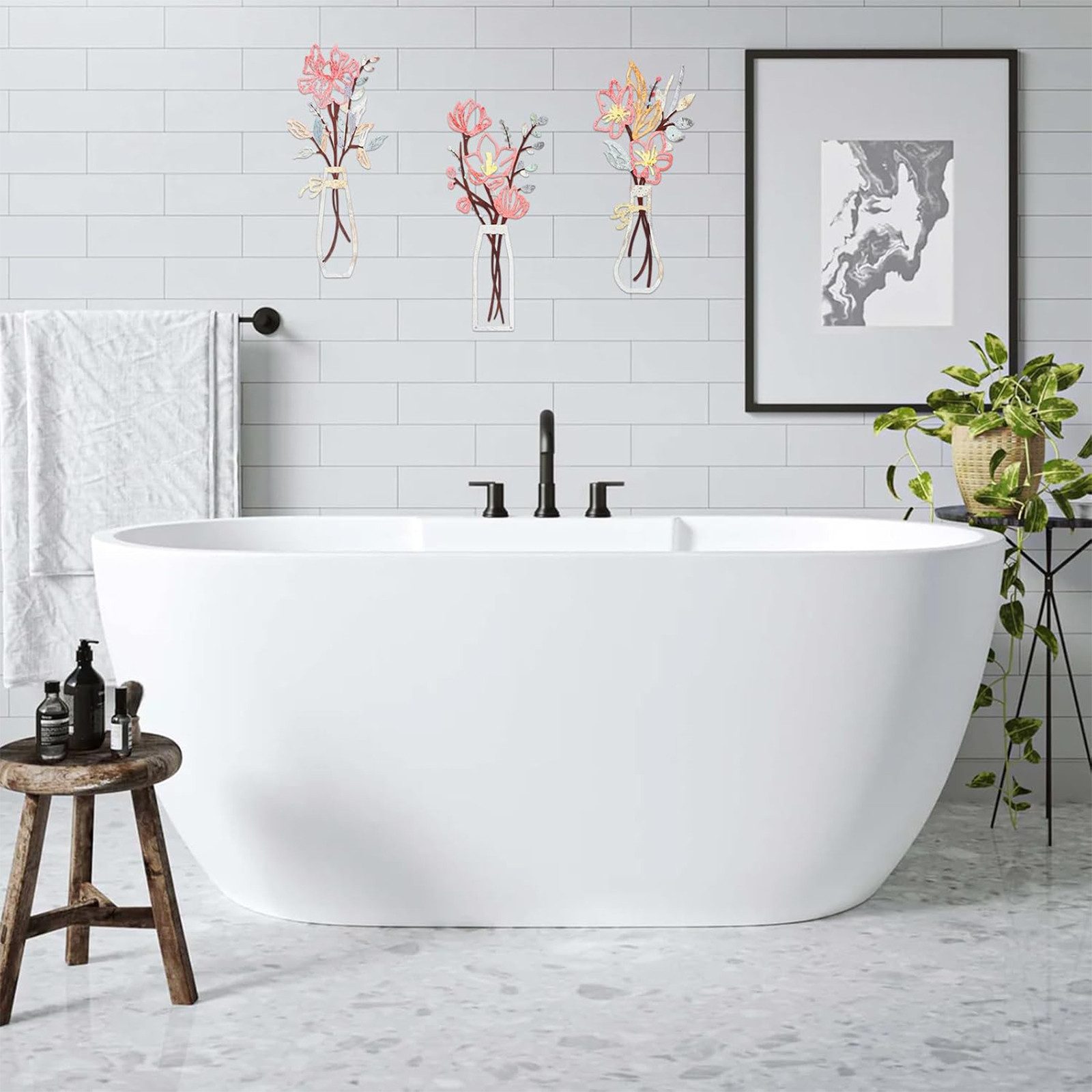 STILVORA Wanddekoobjekt 3er Vase Wall Art Wanddeko für Wohnzimmer,Raumdekor günstig online kaufen