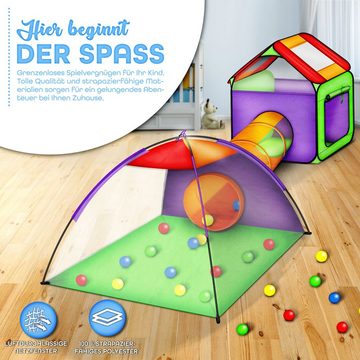 KIDUKU Spielzelt Kinderspielzelt Bällebad Pop Up + Krabbeltunnel + 200 Bälle + Tasche für drinnen und draußen