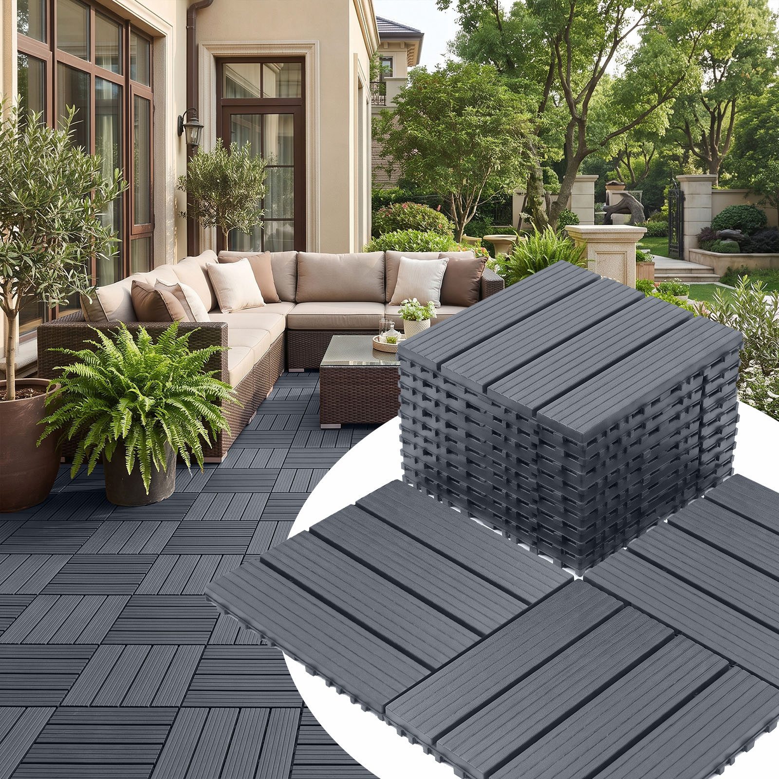 GLIESE Terrassendielen WoodoRhodos Diele für Terrasse und Balkon mit Clipsystem 30x30x2 cm, (44-St)