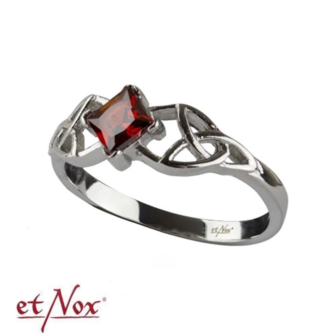 Fingerring Keltischer Ring Damen: Edelstahl Ring mit rotem Kristall
