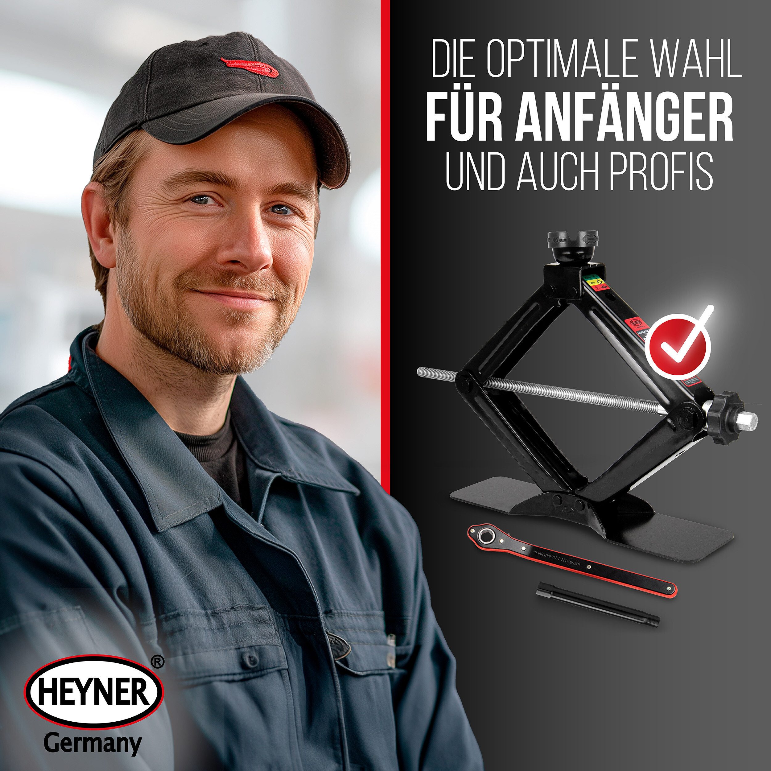 HEYNER Wagenheber Scherenwagenheber 2 t, 125–470 mm, VW Transporter T6 (FL 2019), max. Hubhöhe: 47 cm, Set, 1-tlg.